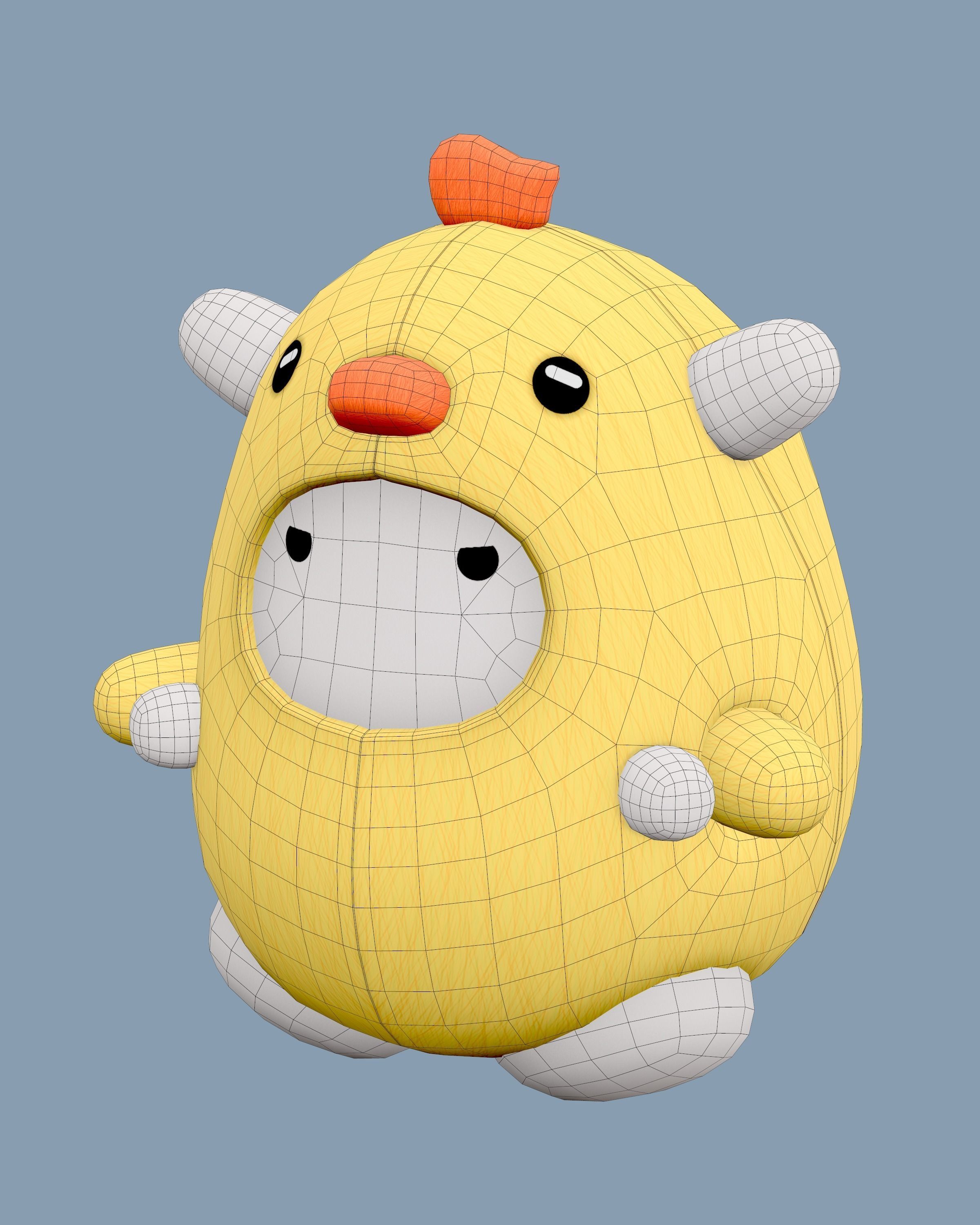 Stuffed Toy Chicken - Lowpoly Low-poly 3D model_9