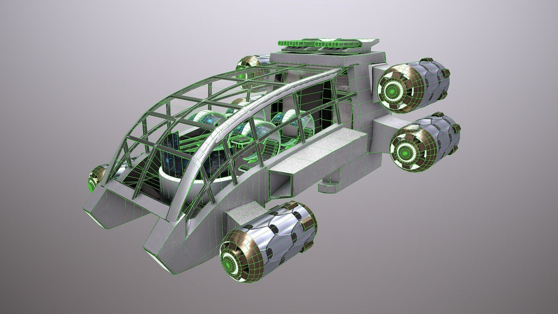 SciFi Spaceship Futuristic Low-poly 3D model_9