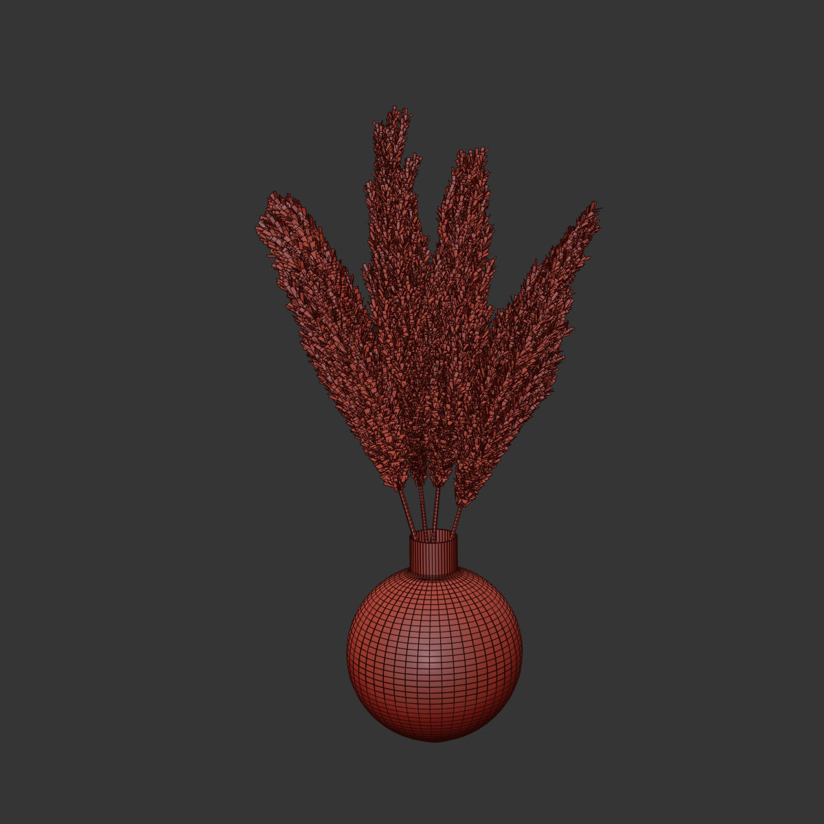 Big dried flower pampas grass in glass vase 6 3D model_8