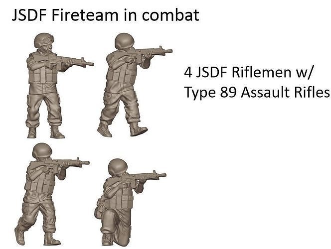 JSDF Fireteam in Combat - 28mm wargaming miniatures 3D print model