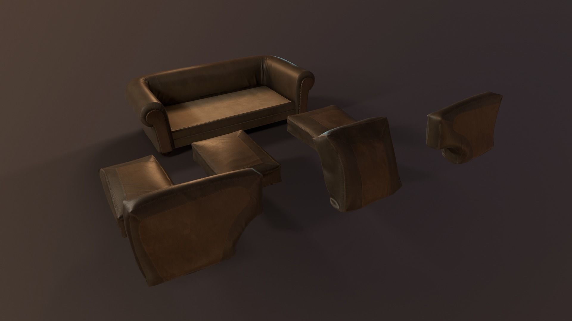 Old Couch - PBR Model Low-poly 3D model_8