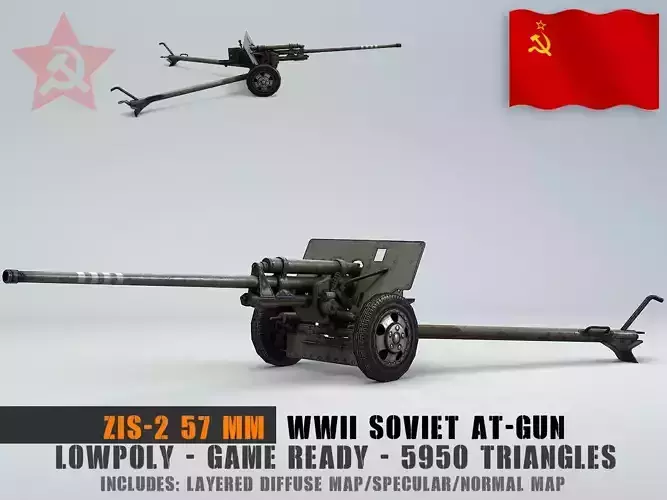 Low Poly Zis 2 57mm Soviet Anti Tank Gun