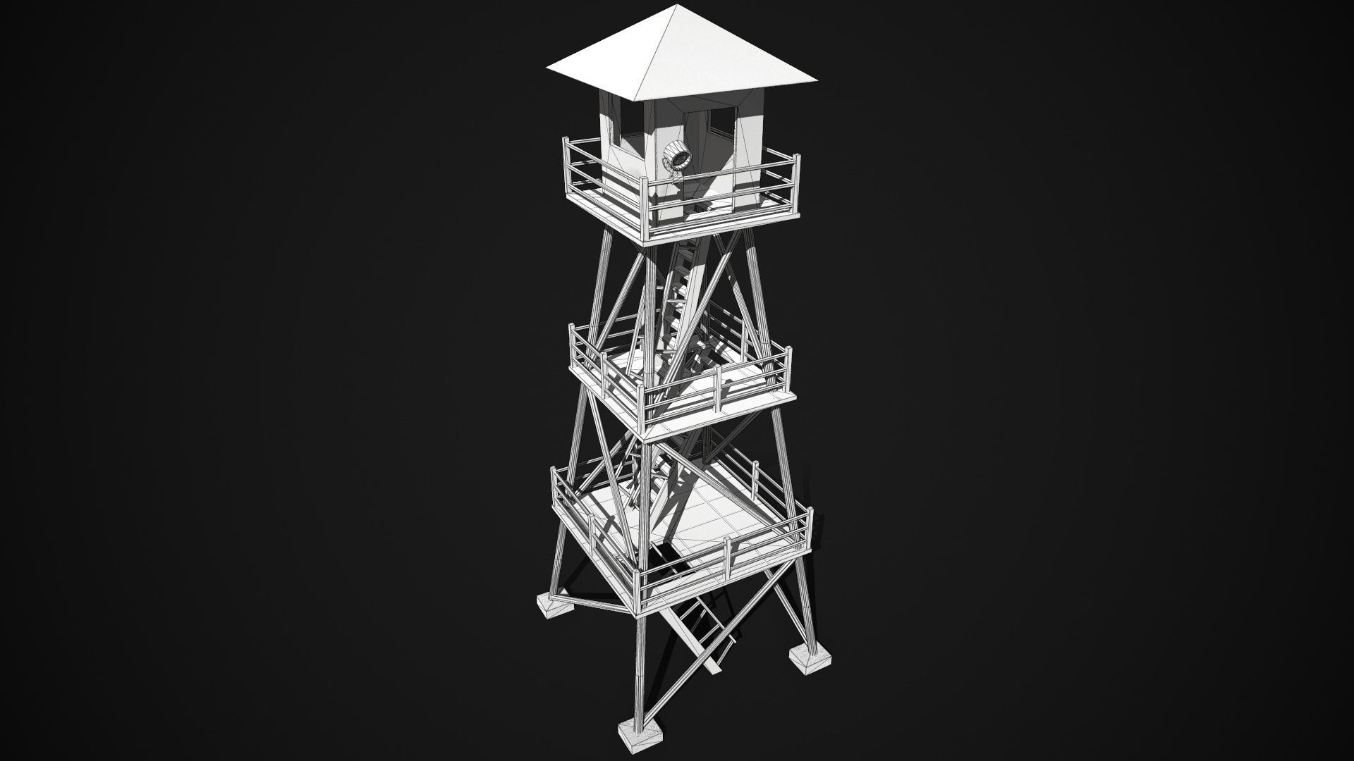 Military tower Low-poly 3D model_4