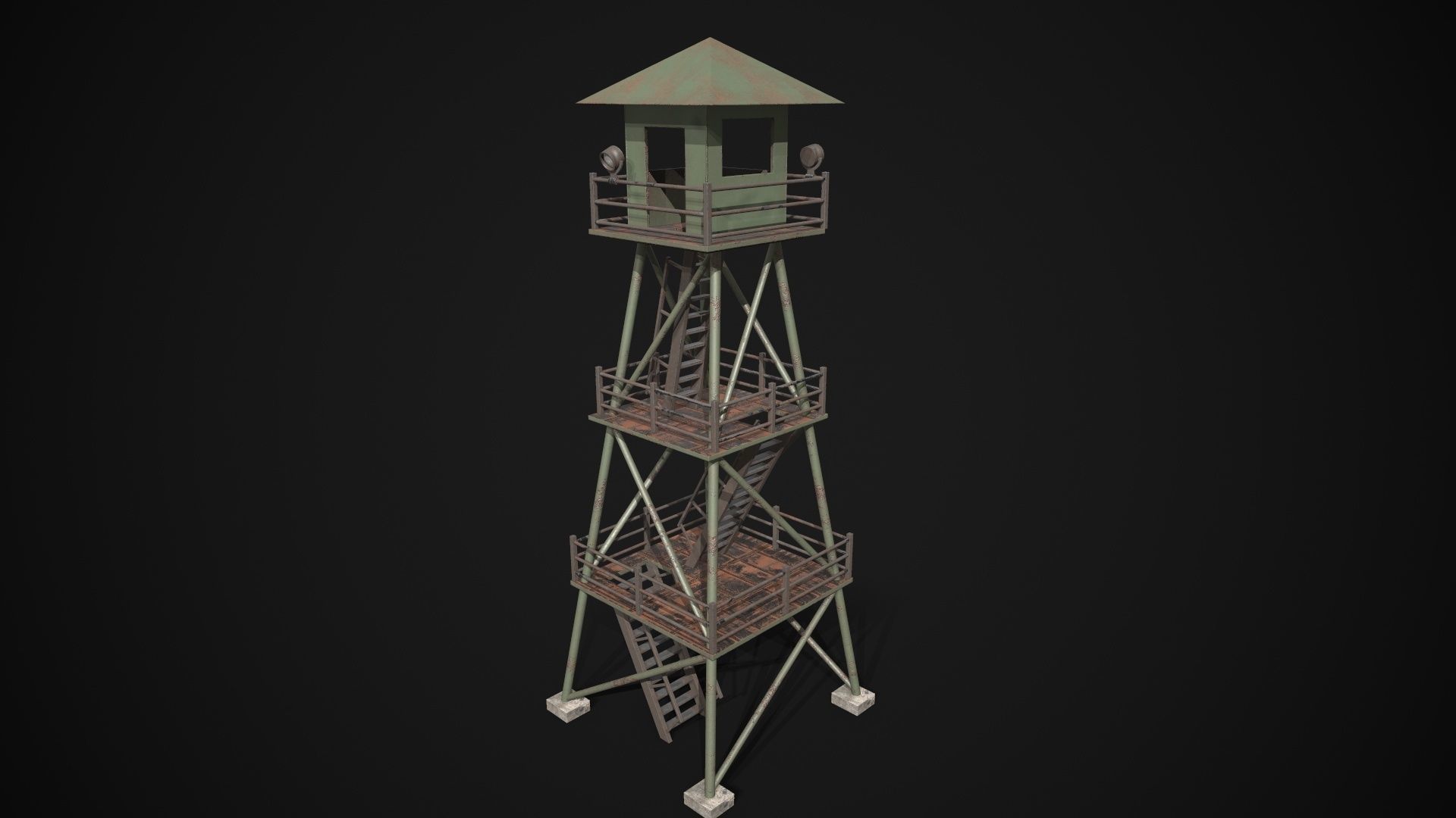 Military tower Low-poly 3D model_1