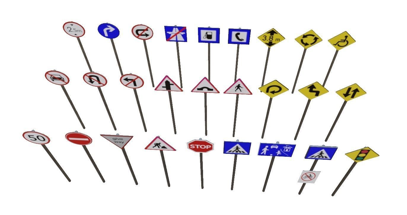 pbr Game ready traffic road signs Low-poly 3D model_1