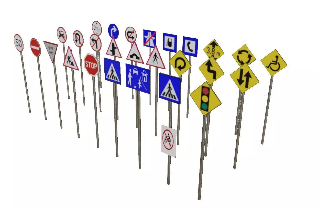 pbr Game ready traffic road signs Low-poly 3D model_0