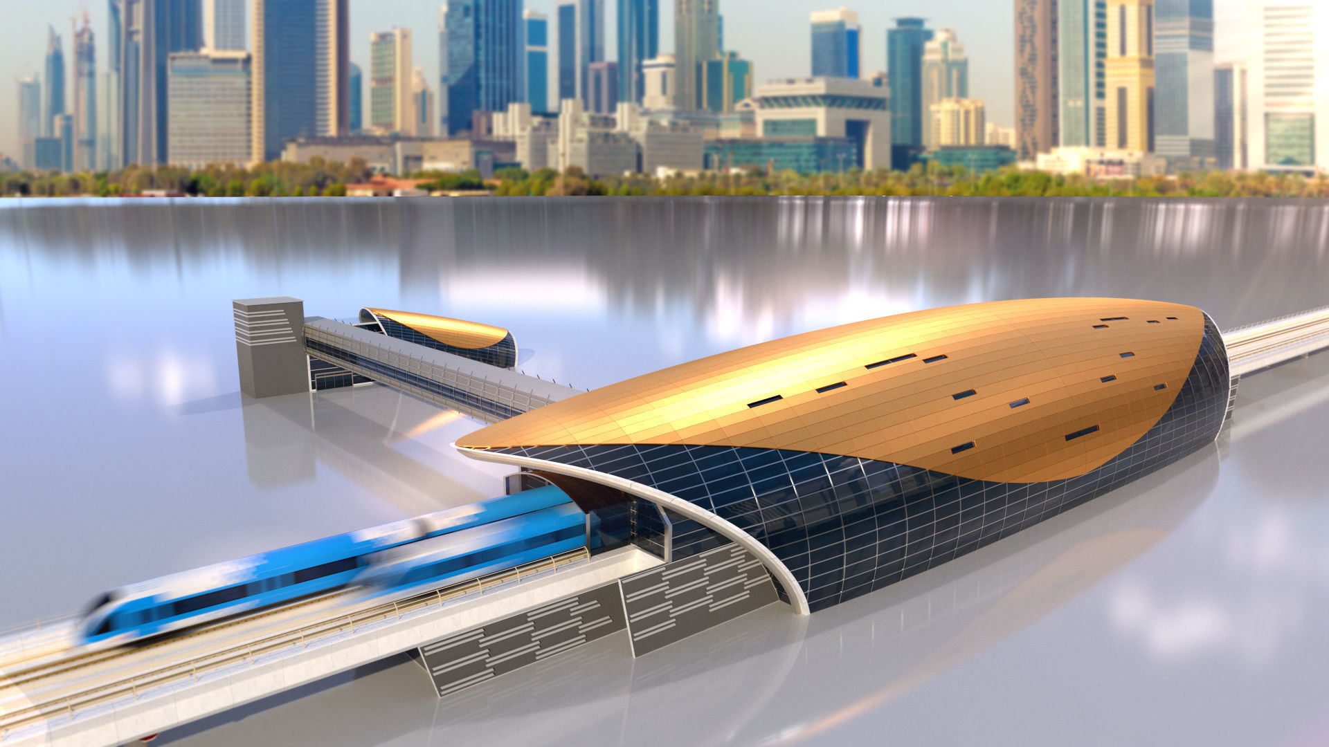 dubai metro stations with train 3D model_16