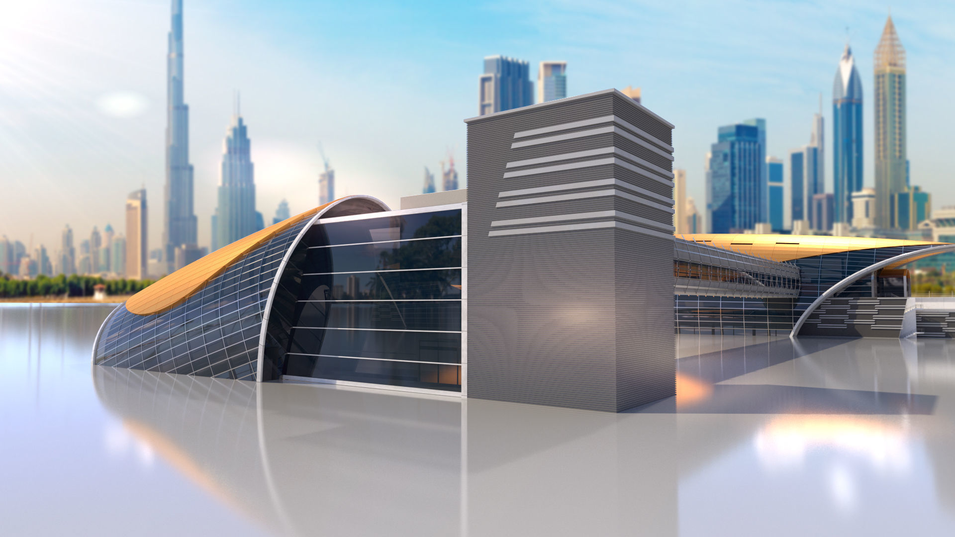 dubai metro stations with train 3D model_1