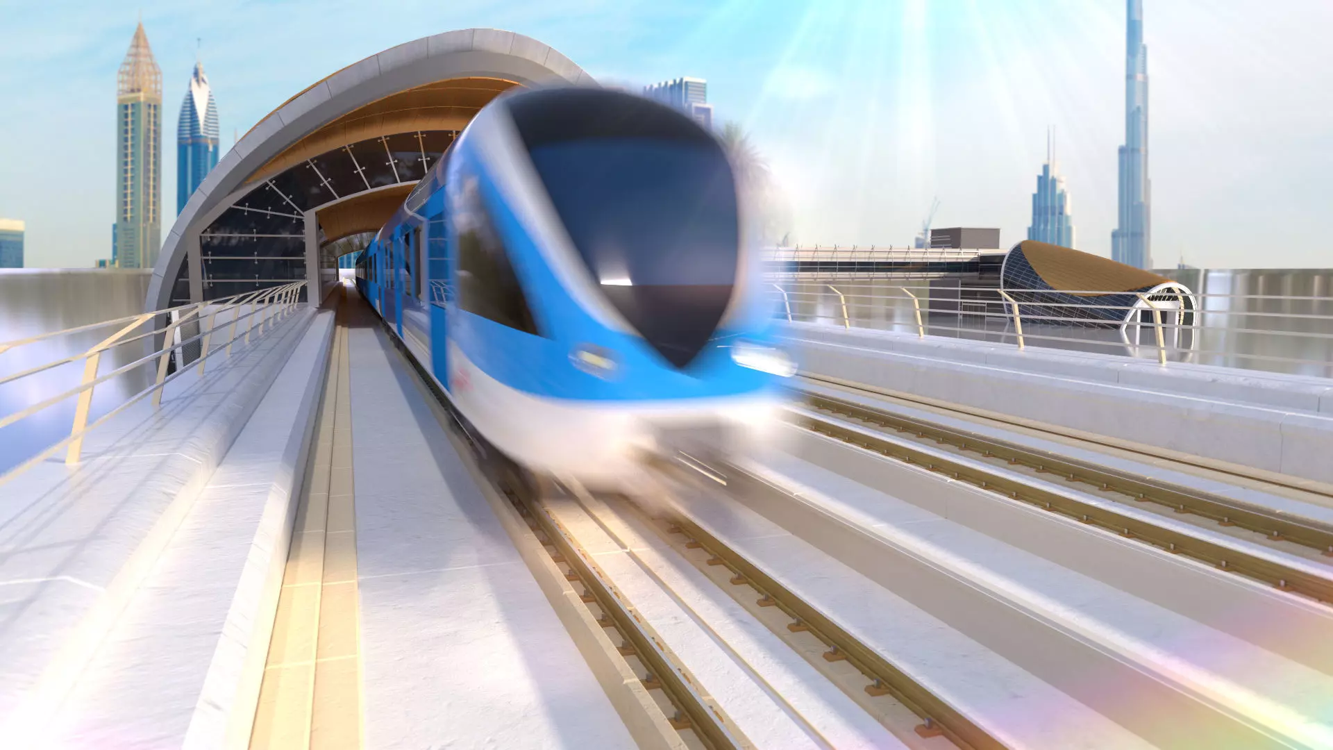 dubai metro stations with train 3D model_0