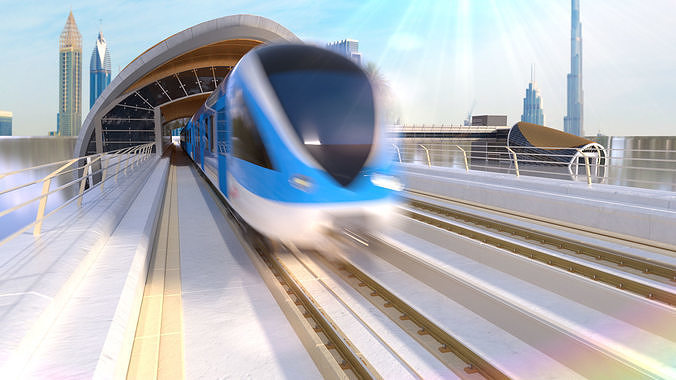 dubai metro stations with train 3D model