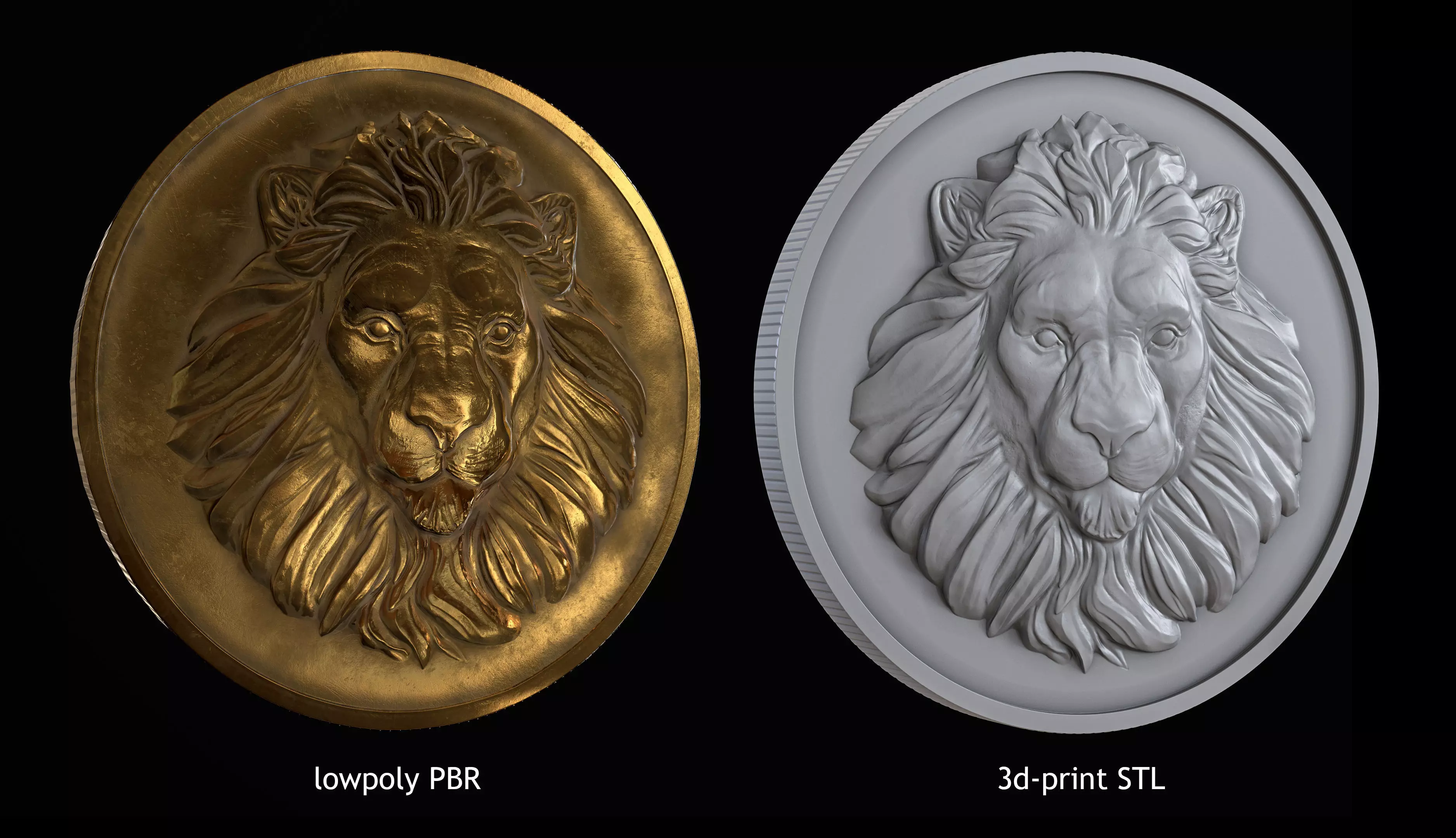 Lion Coin lowpoly PBR and Hipoly asset Low-poly 3D model_0