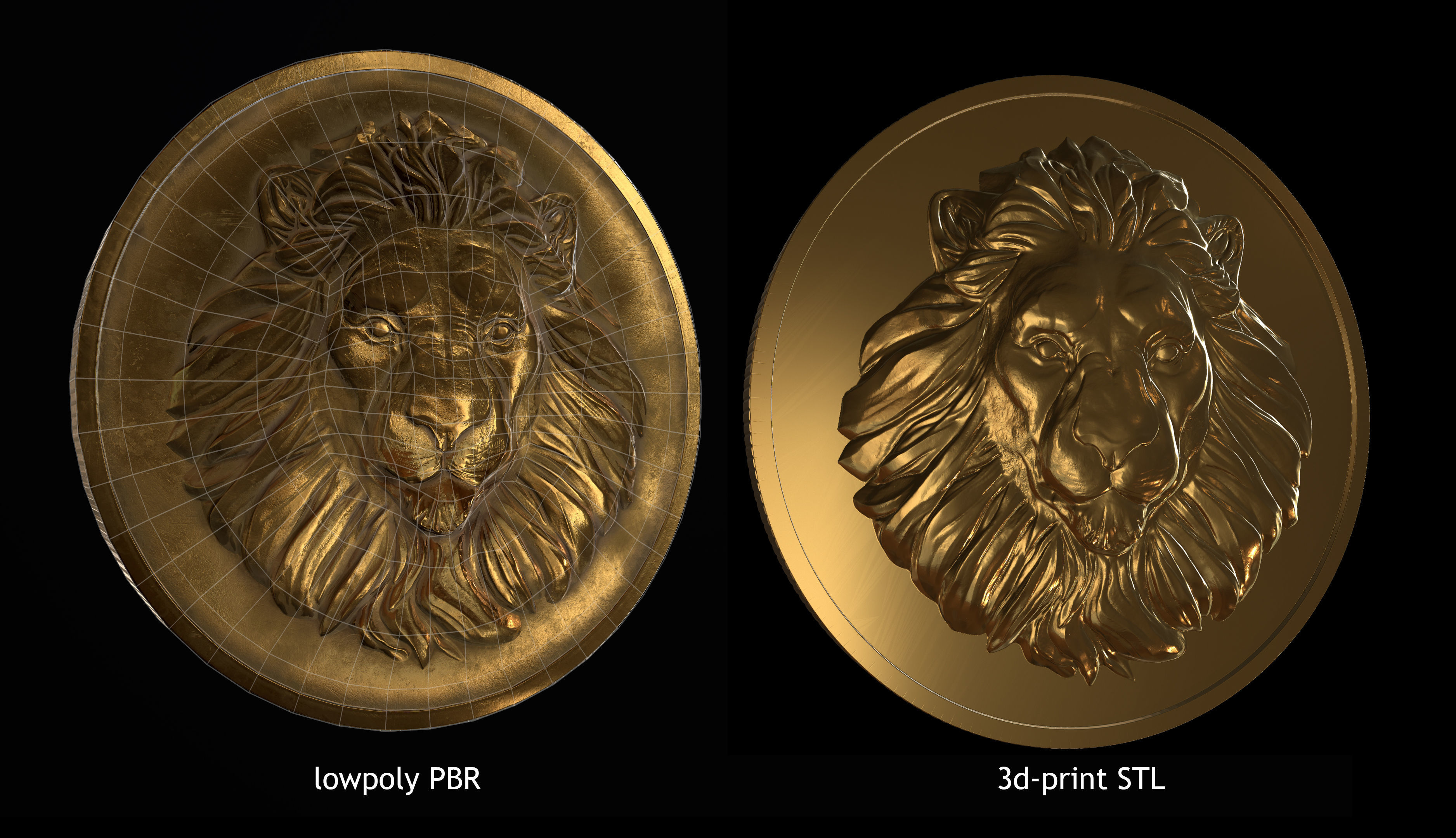 Lion Coin lowpoly PBR and Hipoly asset Low-poly 3D model_1