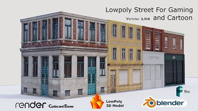 Lowpoly Street Model for gaming and cartoon Low-poly 3D model