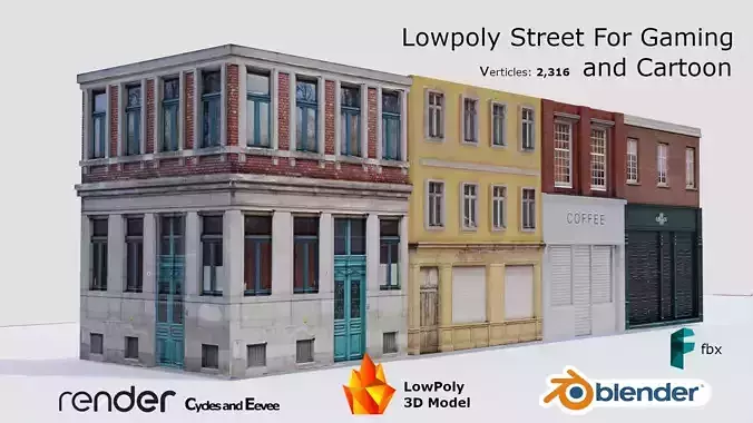 Lowpoly Street Model for gaming and cartoon