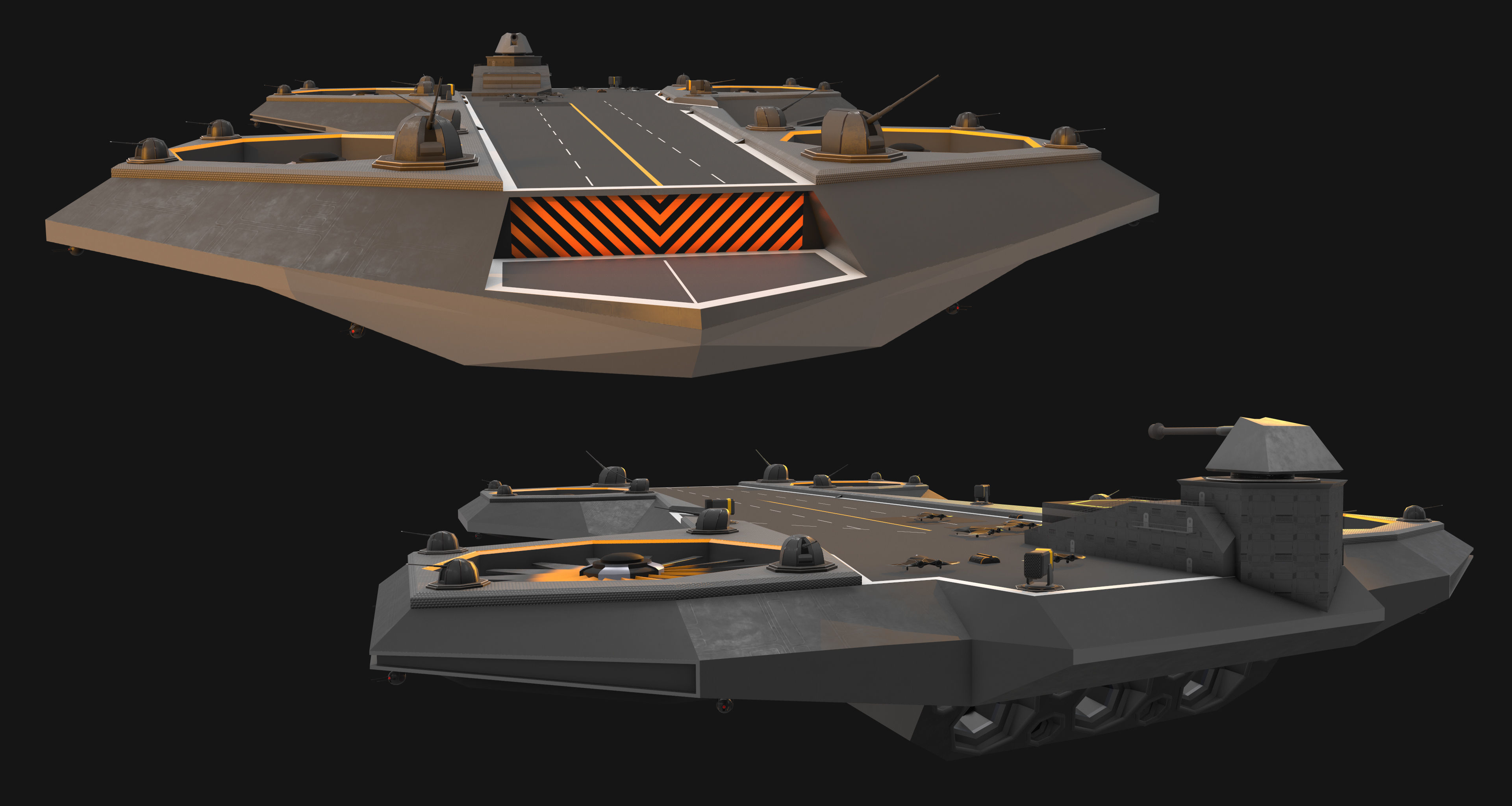 Flying aircraft carrier Low-poly 3D model_5