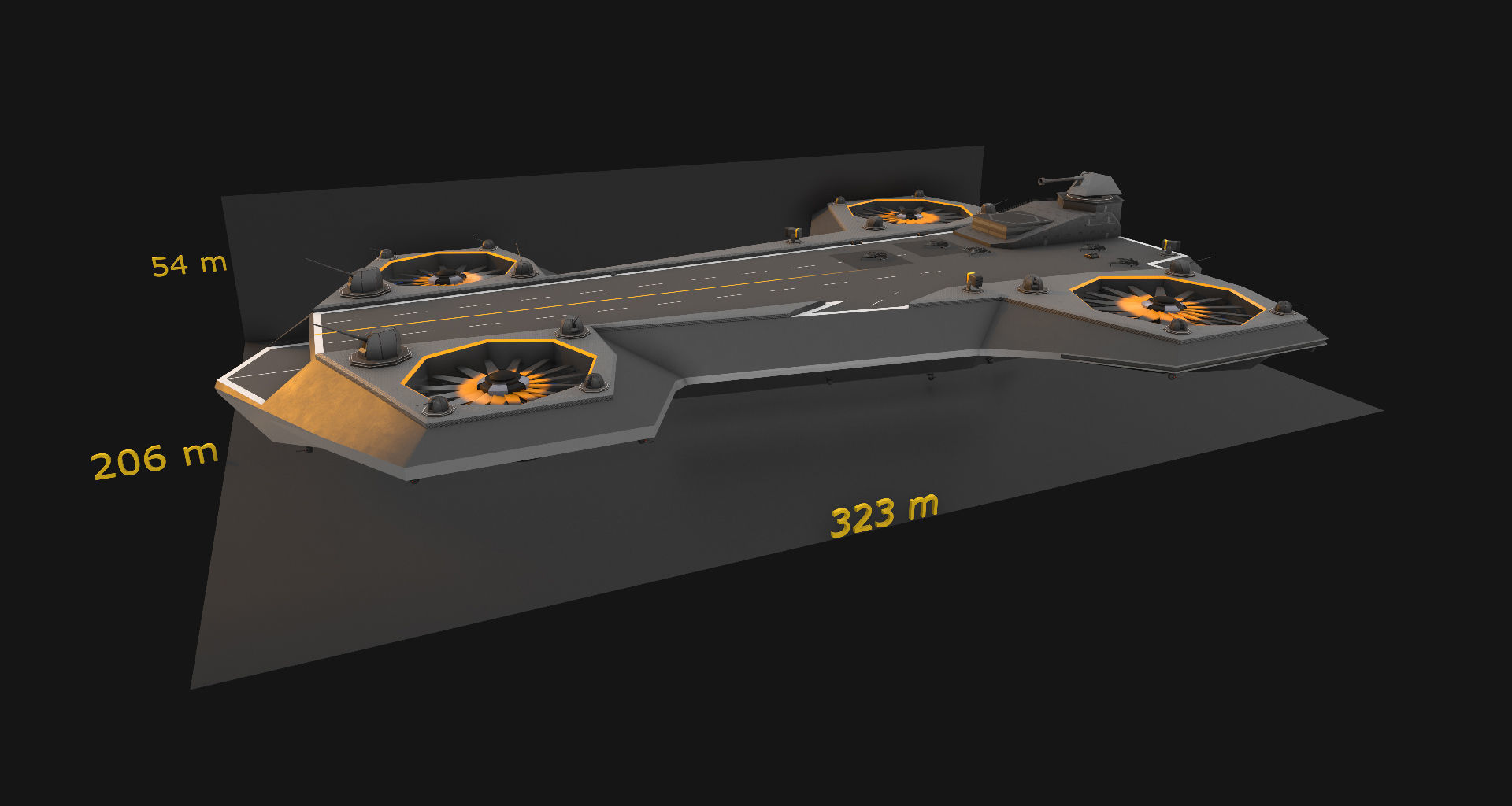 Flying aircraft carrier Low-poly 3D model_11