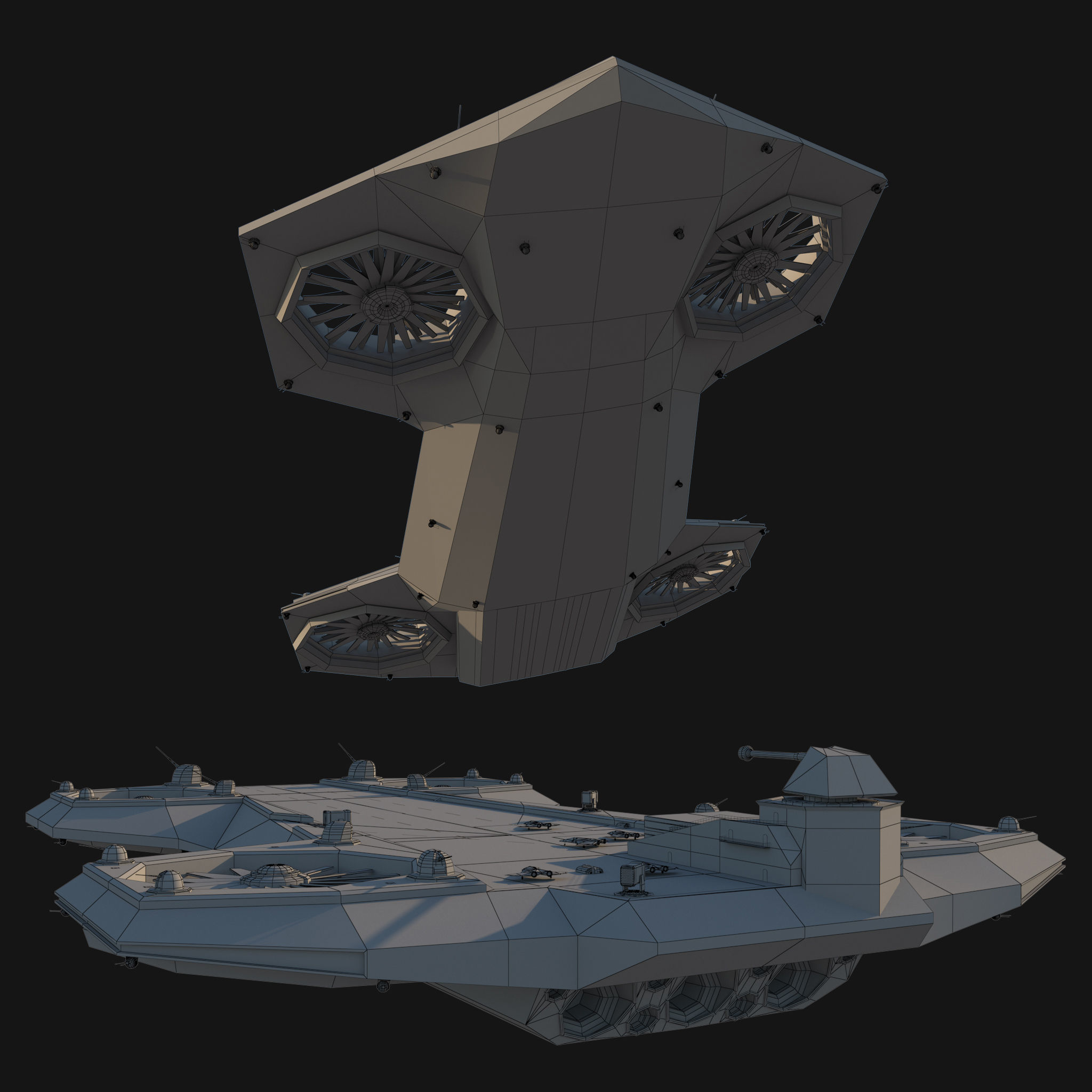 Flying aircraft carrier Low-poly 3D model_8