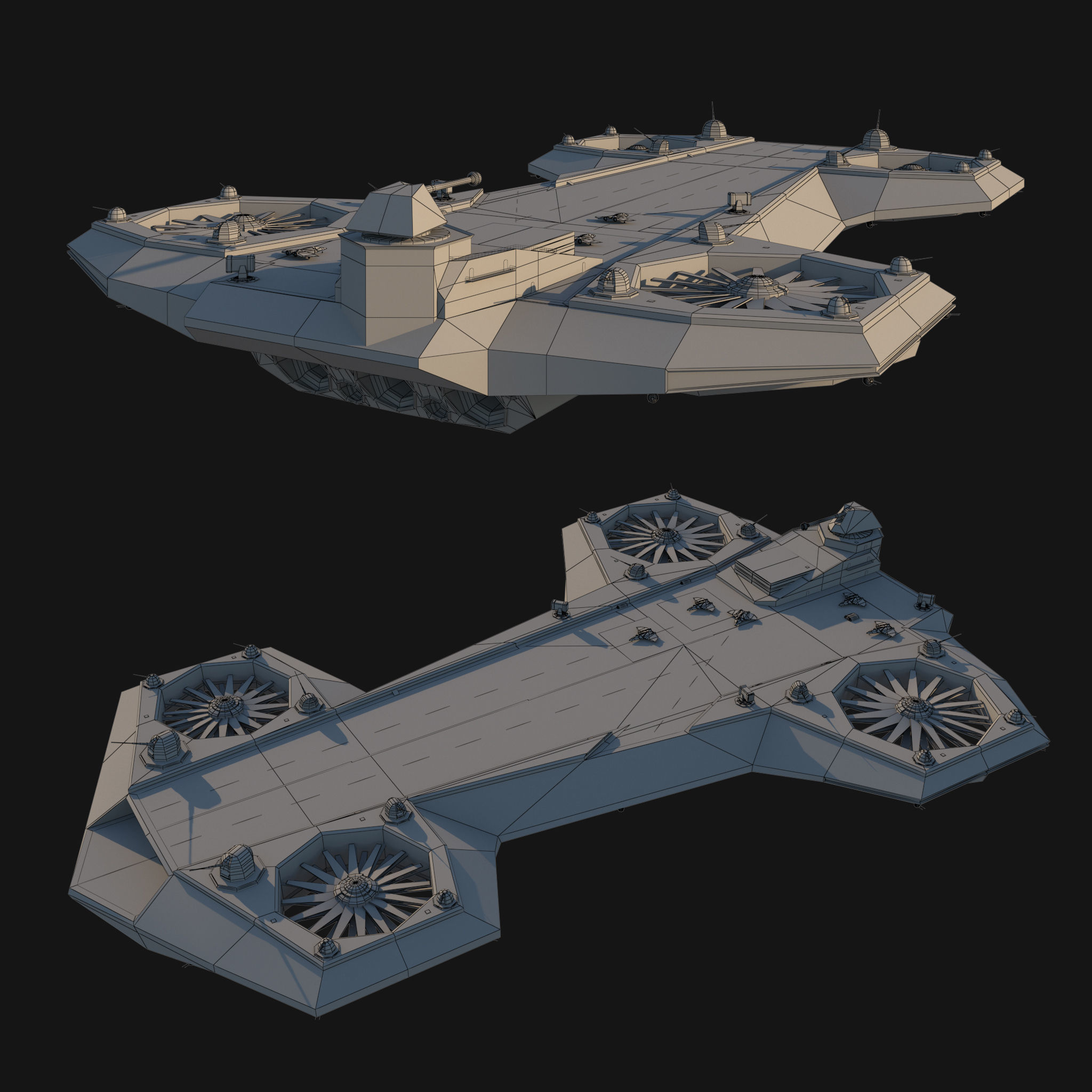 Flying aircraft carrier Low-poly 3D model_7