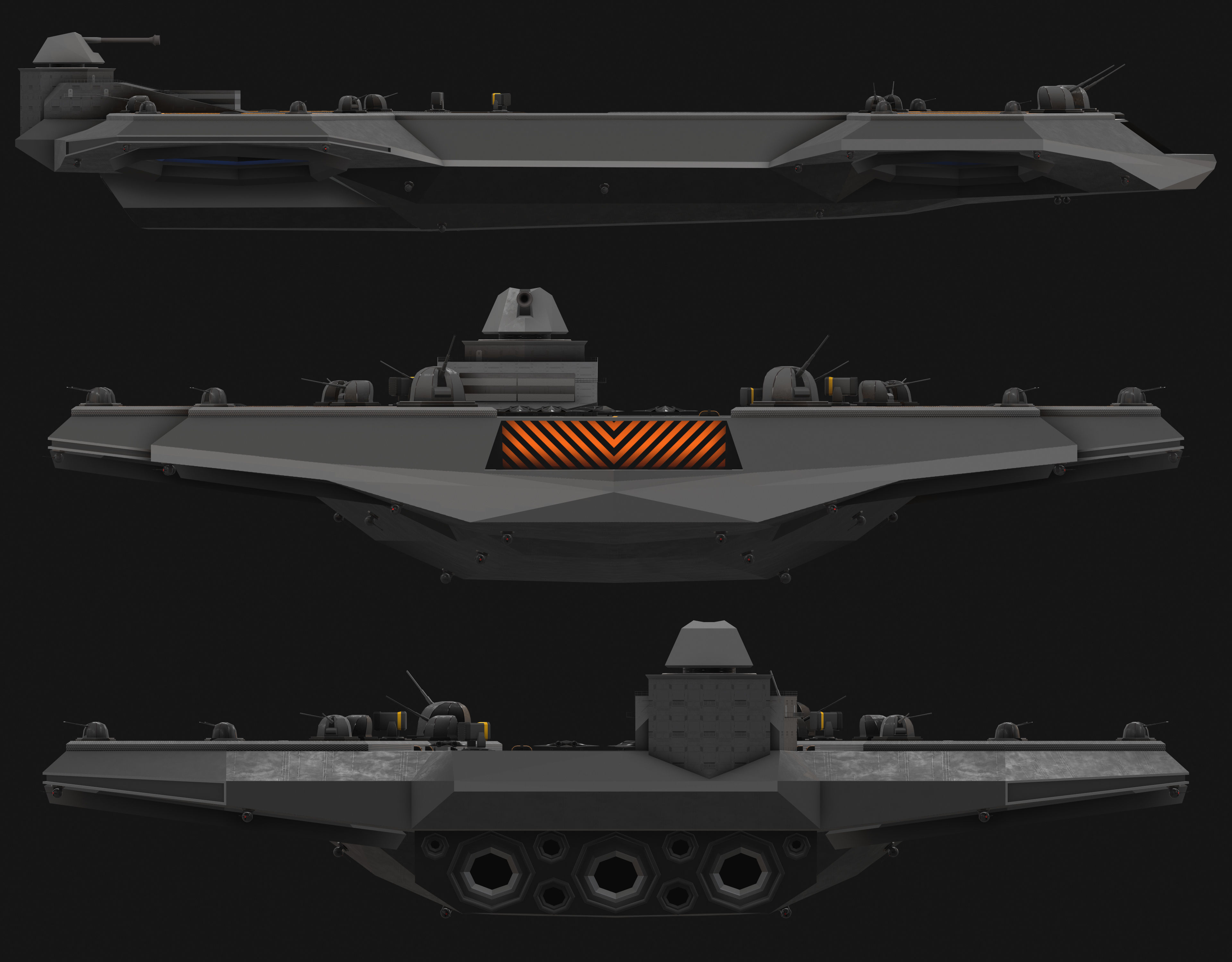 Flying aircraft carrier Low-poly 3D model_4