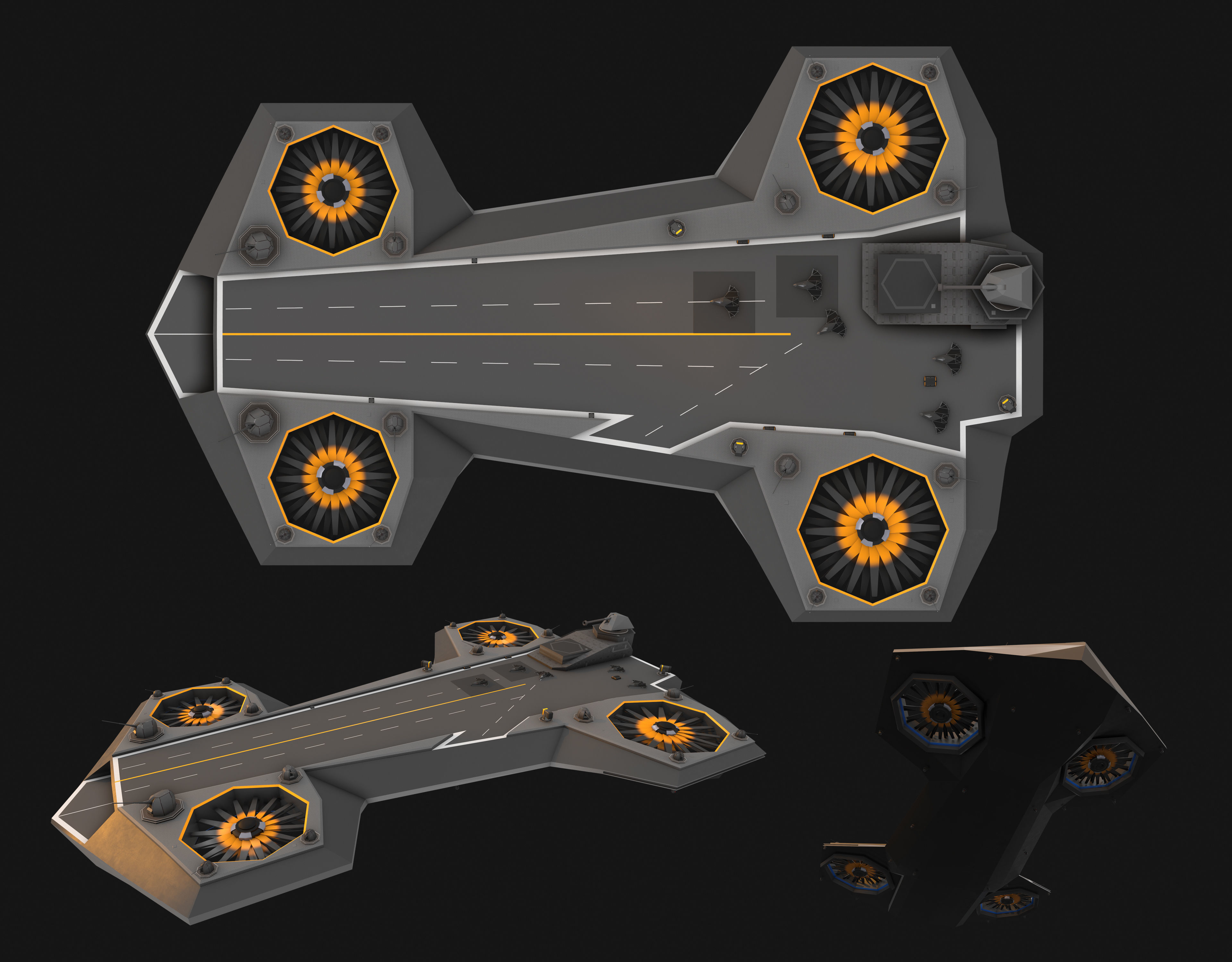 Flying aircraft carrier Low-poly 3D model_6