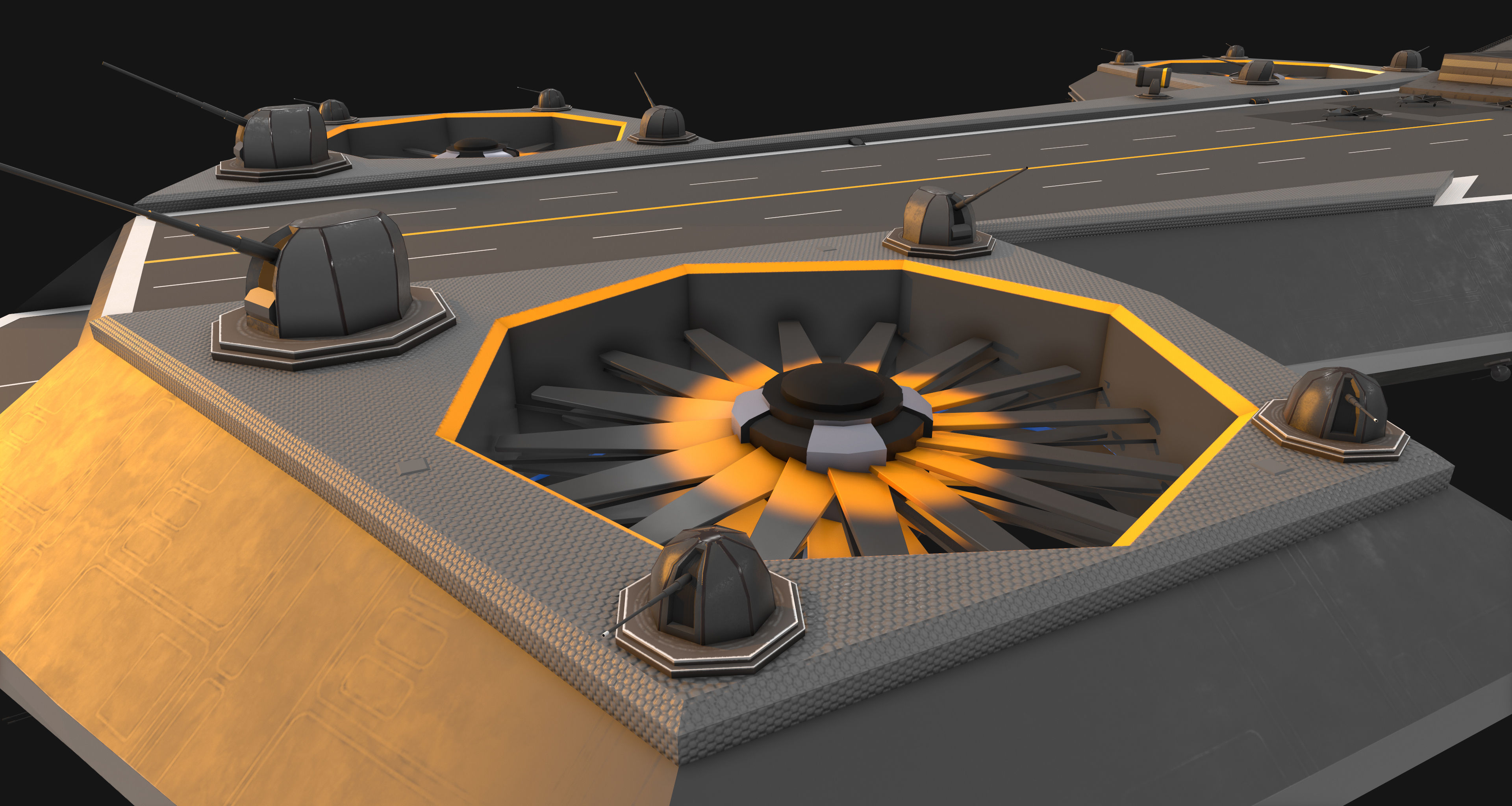 Flying aircraft carrier Low-poly 3D model_9