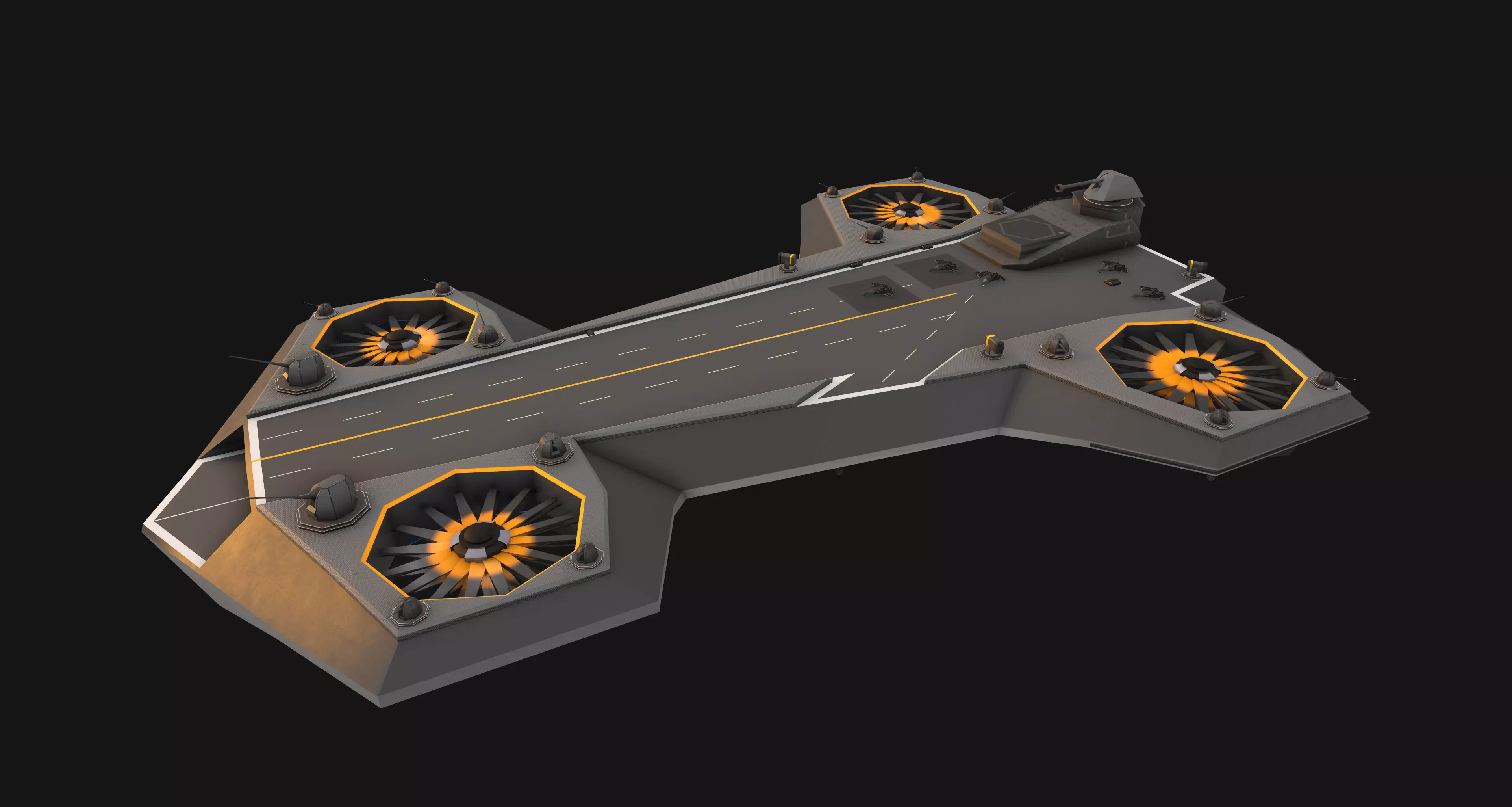 Flying aircraft carrier Low-poly 3D model_0