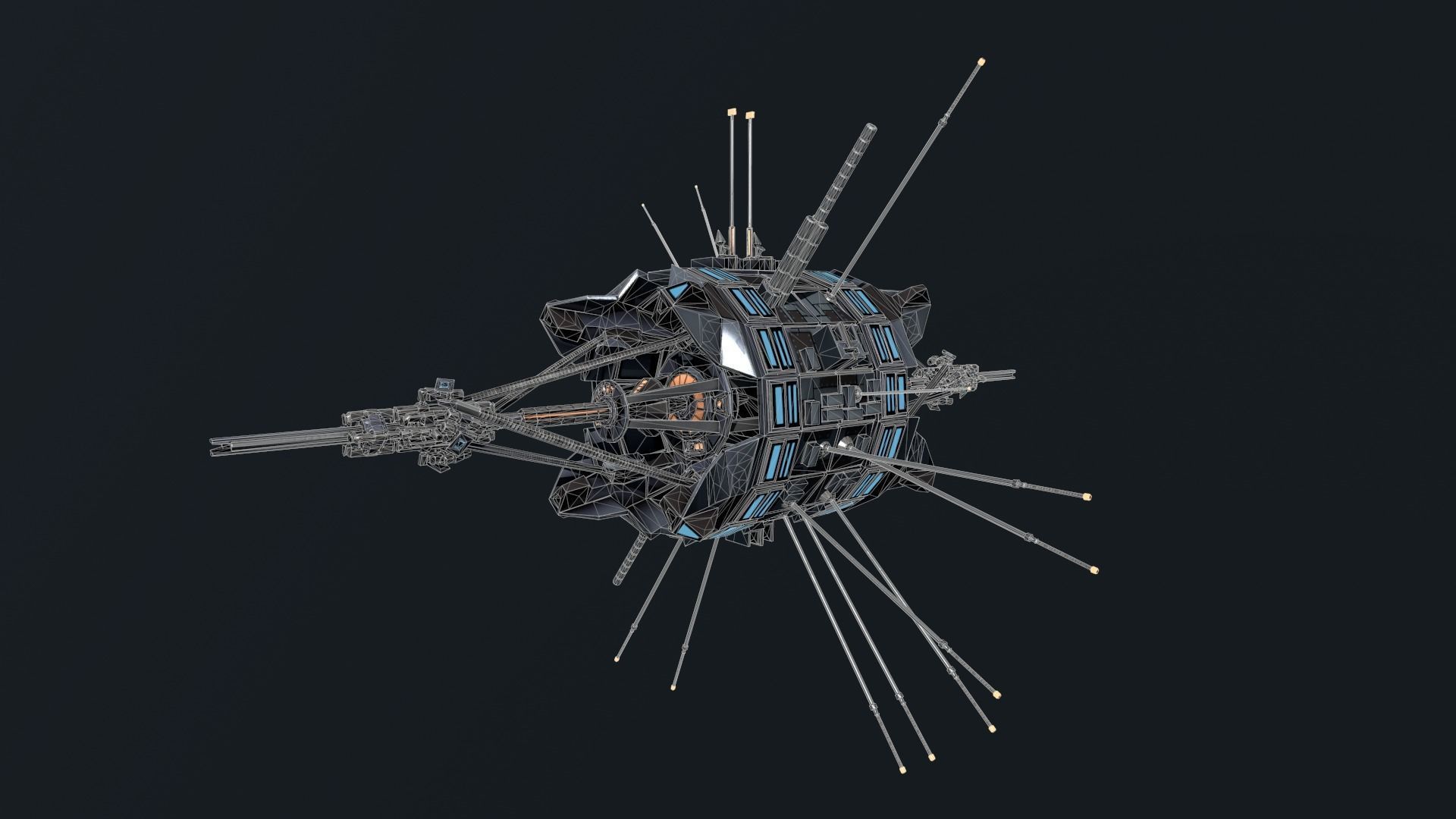 Scifi Space Satellite Antenna Probe Low-poly 3D model_6