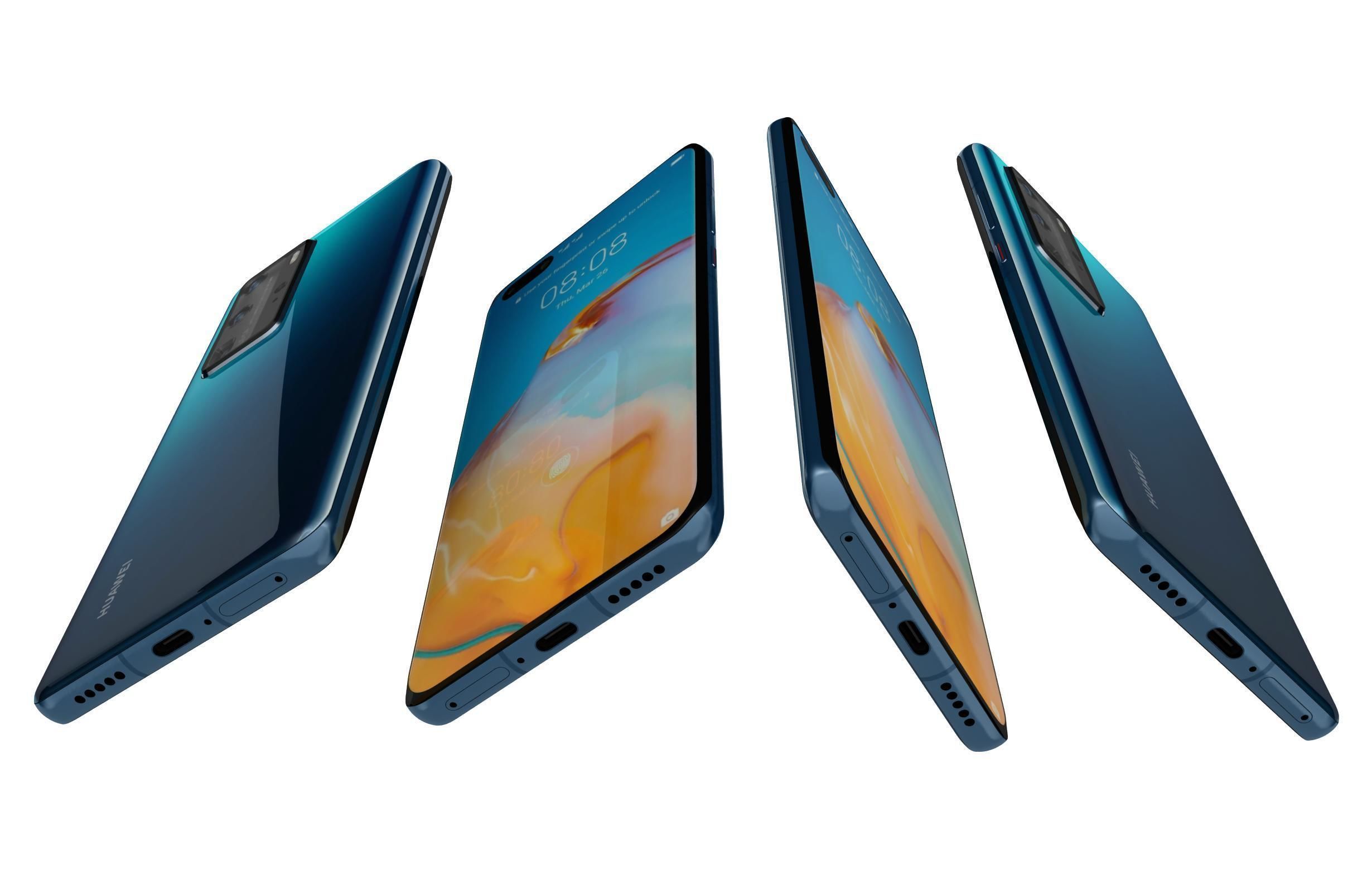 Huawei P40 Pro Deep Sea Blue 3D model_2