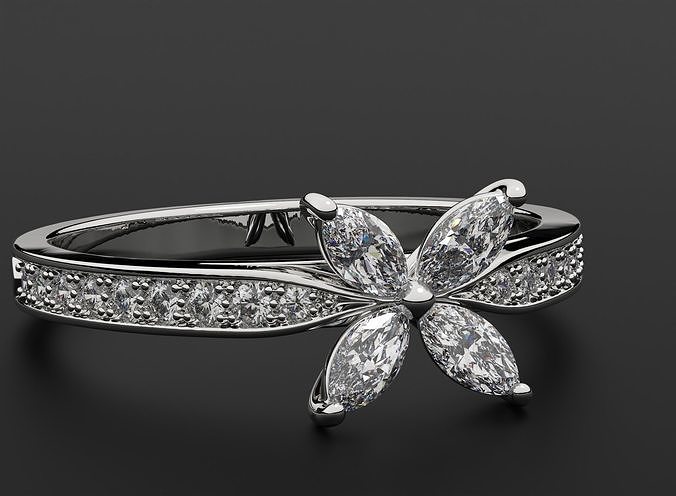 Stylish butterfly ring with diamonds 510 3D print model
