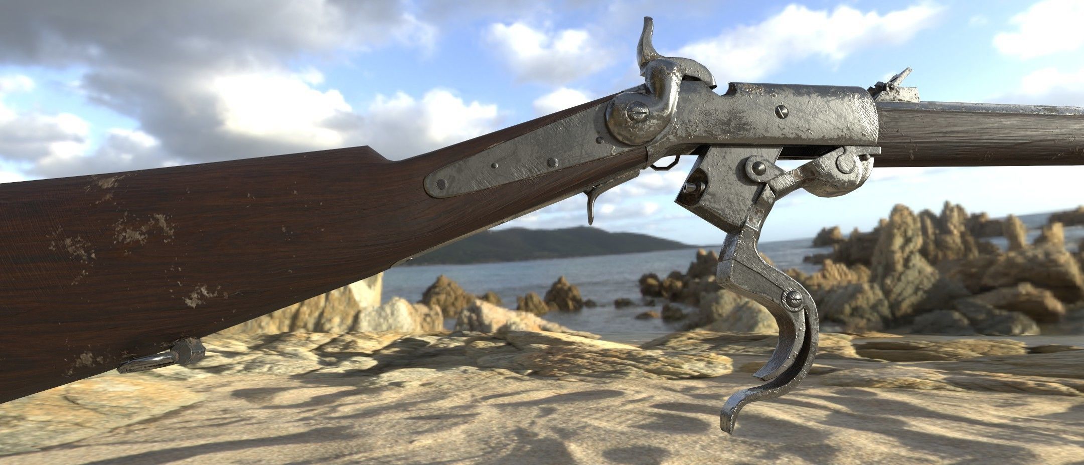 Burnside Carbine 1865 Low-poly 3D model_4