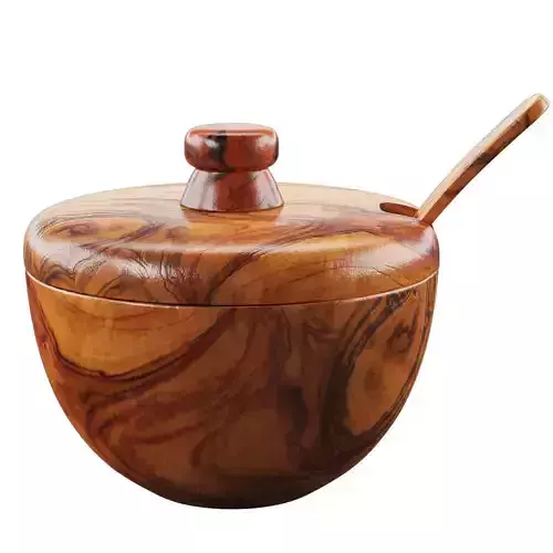 Handmade Olive Wood Sugar Bowl With Coffee Spoon