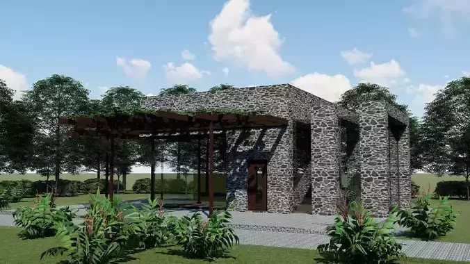 SMALL STONE HOUSE Low-poly 3D model