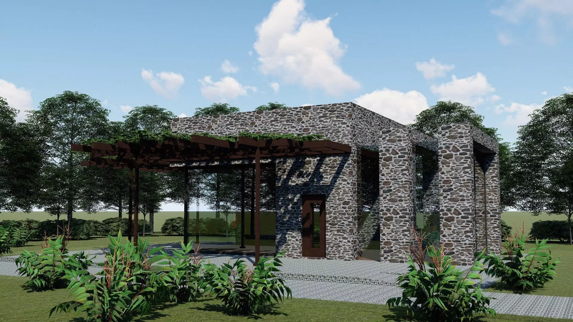 SMALL STONE HOUSE Low-poly 3D model_0