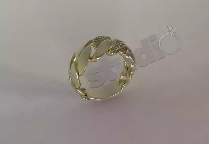 Tappered Cuban ring with gems 3d model