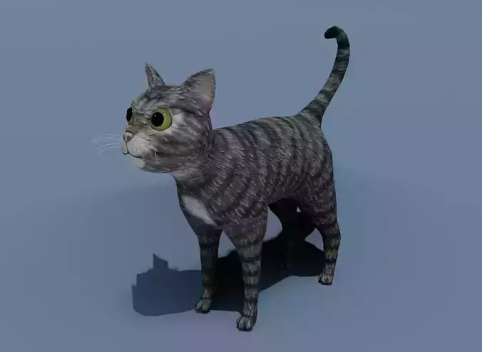 Cartoon Cat Brown Grey Striped 3D Model Low-poly 3D model