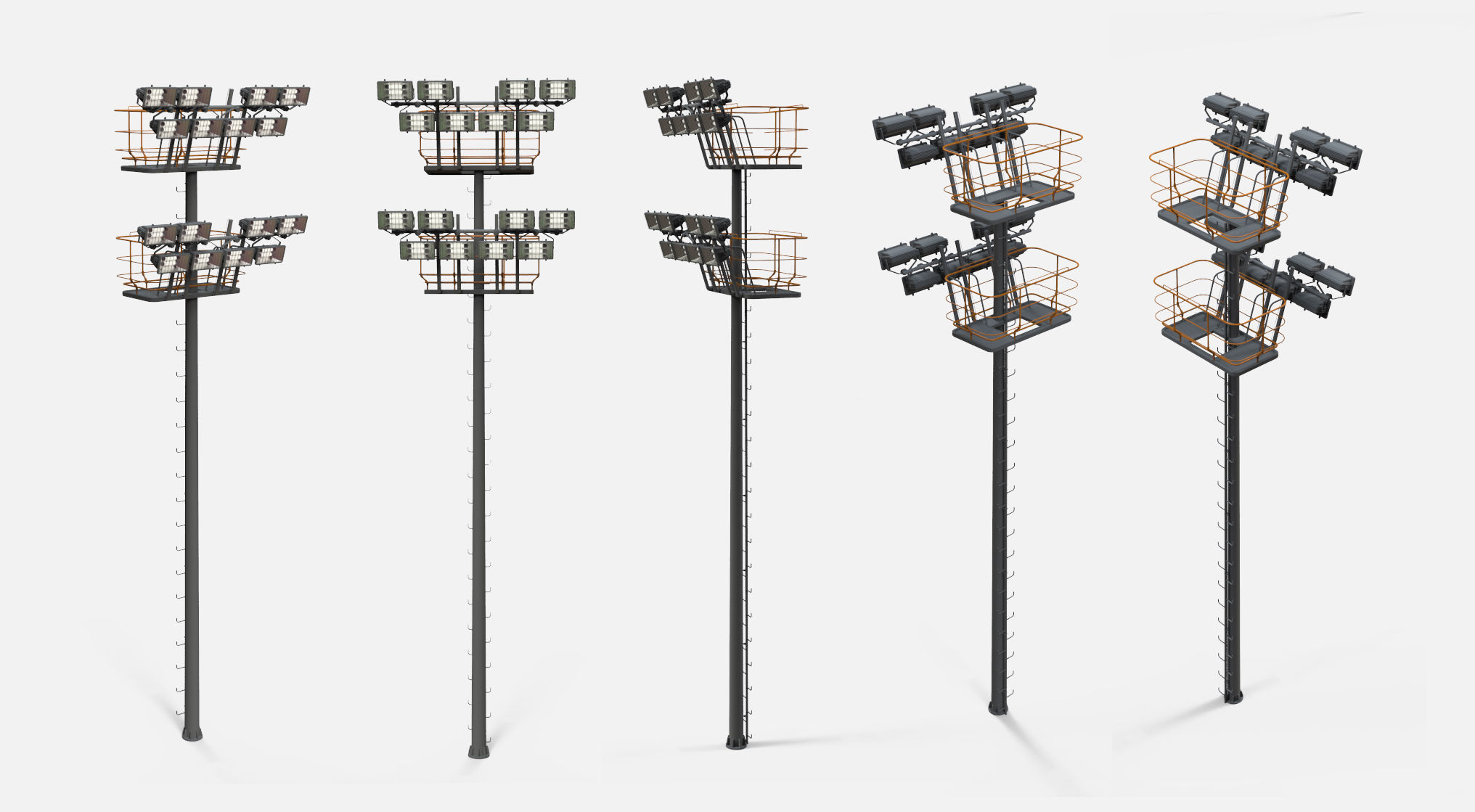 floodlight 6 light towers for sports stadiums 3D model_4