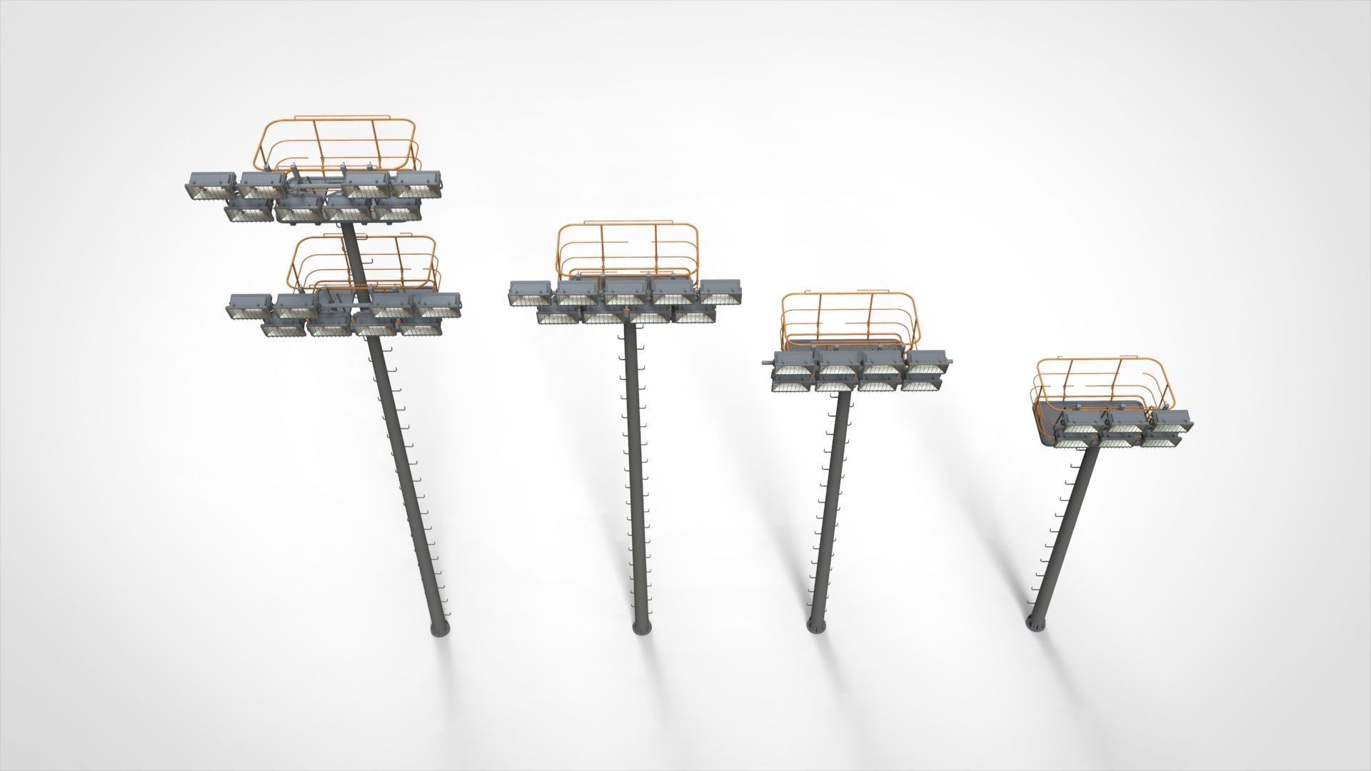 floodlight 6 light towers for sports stadiums 3D model_2