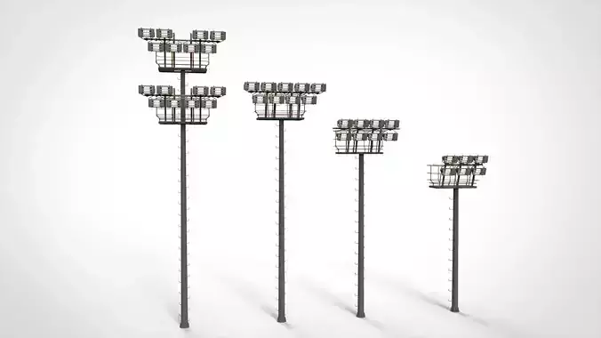 floodlight 6 light towers for sports stadiums 3D model