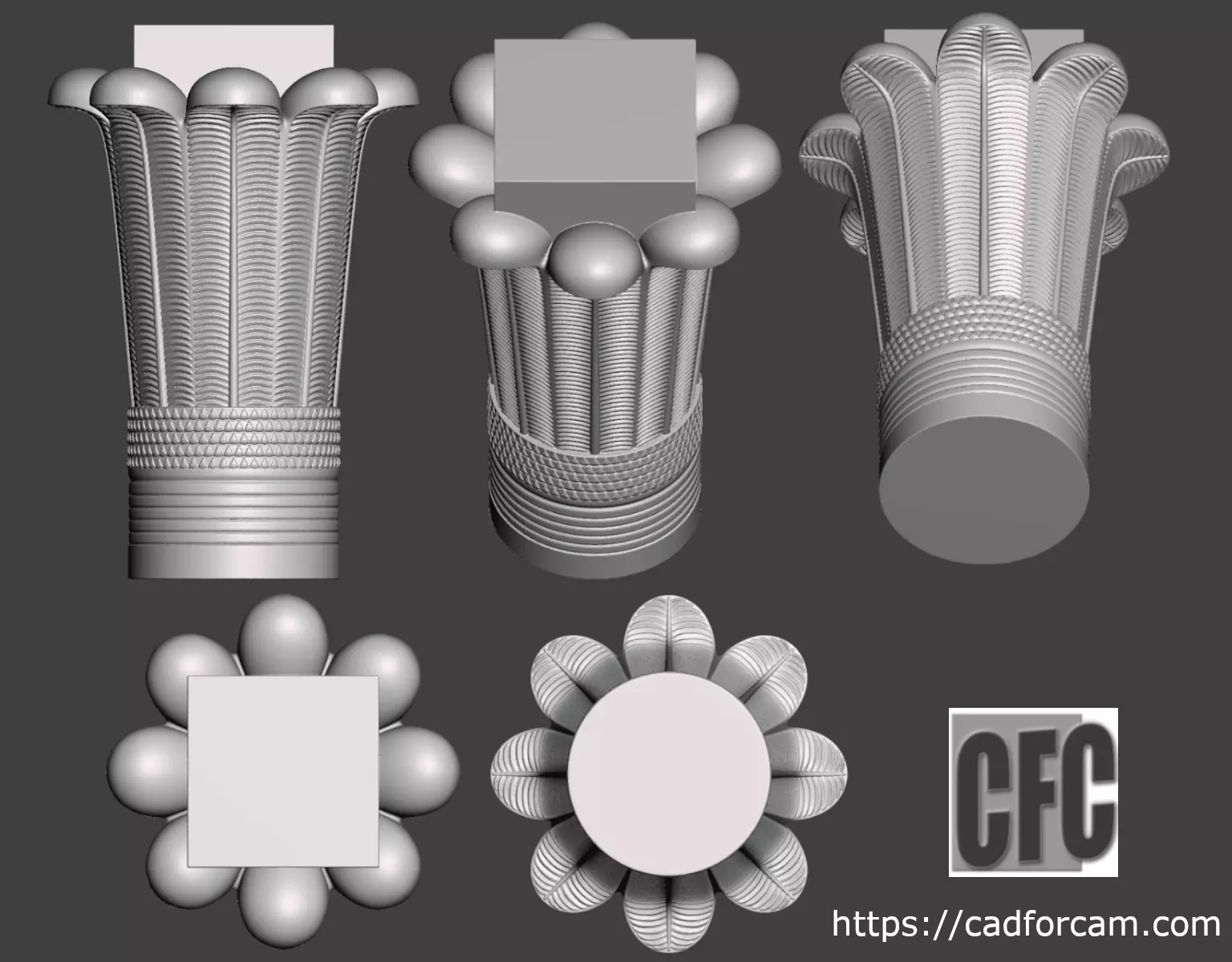 Egyptian Palm Leaf Capital - 3d model for CNC 3D model_0