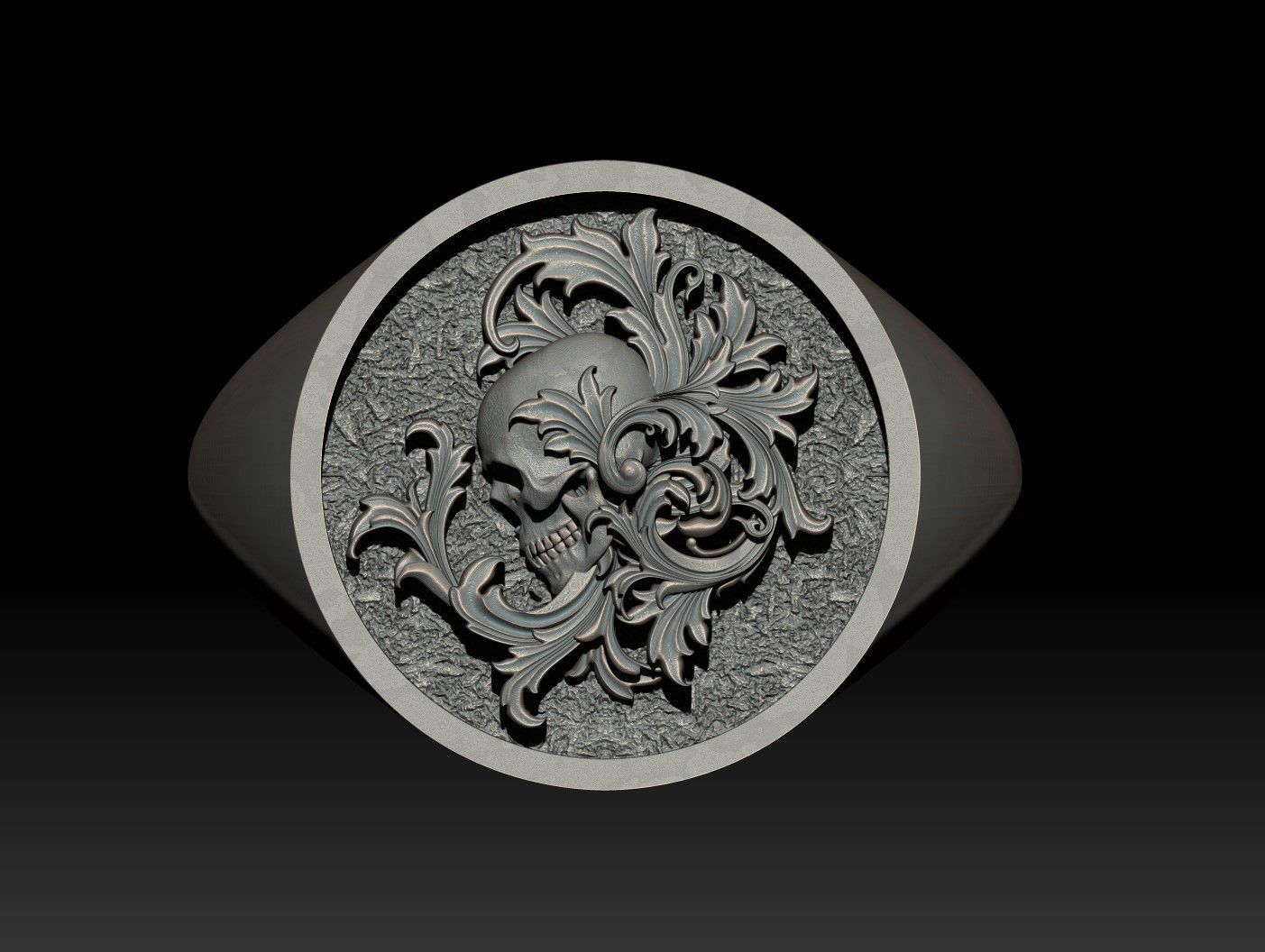 Skull with Scrolls Signet Ring 3D Model Print  3D print model_2