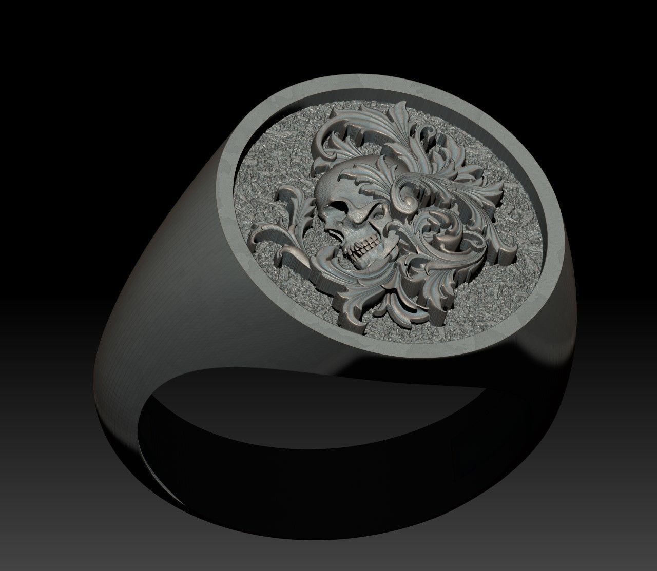 Skull with Scrolls Signet Ring 3D Model Print  3D print model_3
