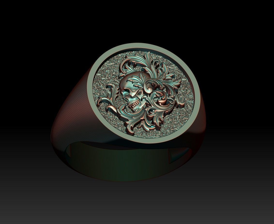 Skull with Scrolls Signet Ring 3D Model Print  3D print model_6