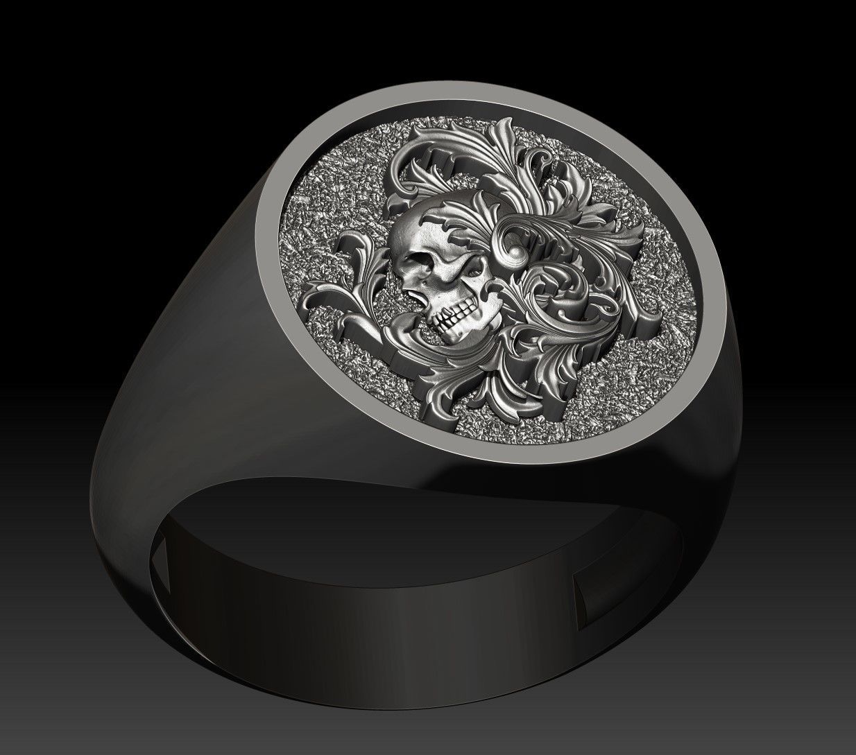 Skull with Scrolls Signet Ring 3D Model Print  3D print model_4