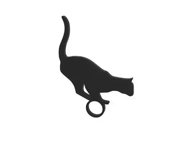 Keychain silhouette of cat jumping on ring