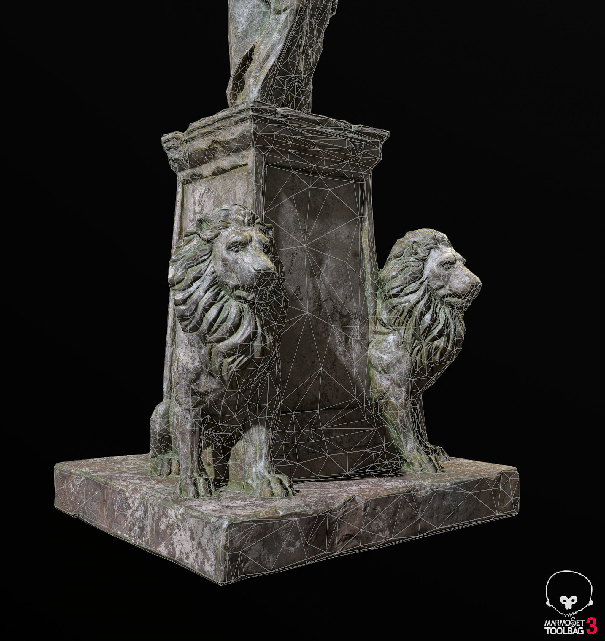Old Sage statue with two lions Low-poly 3D model_9