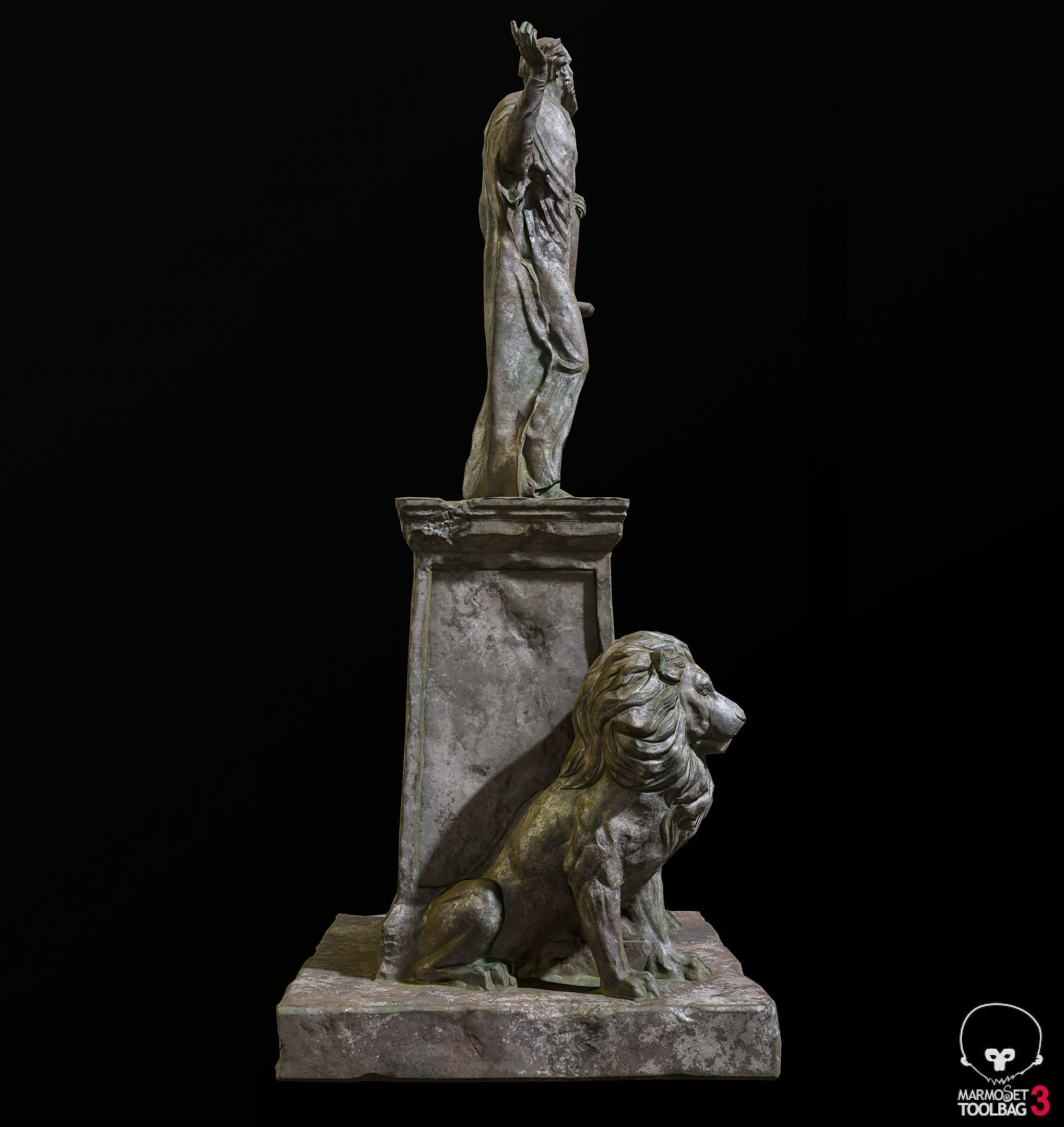 Old Sage statue with two lions Low-poly 3D model_20