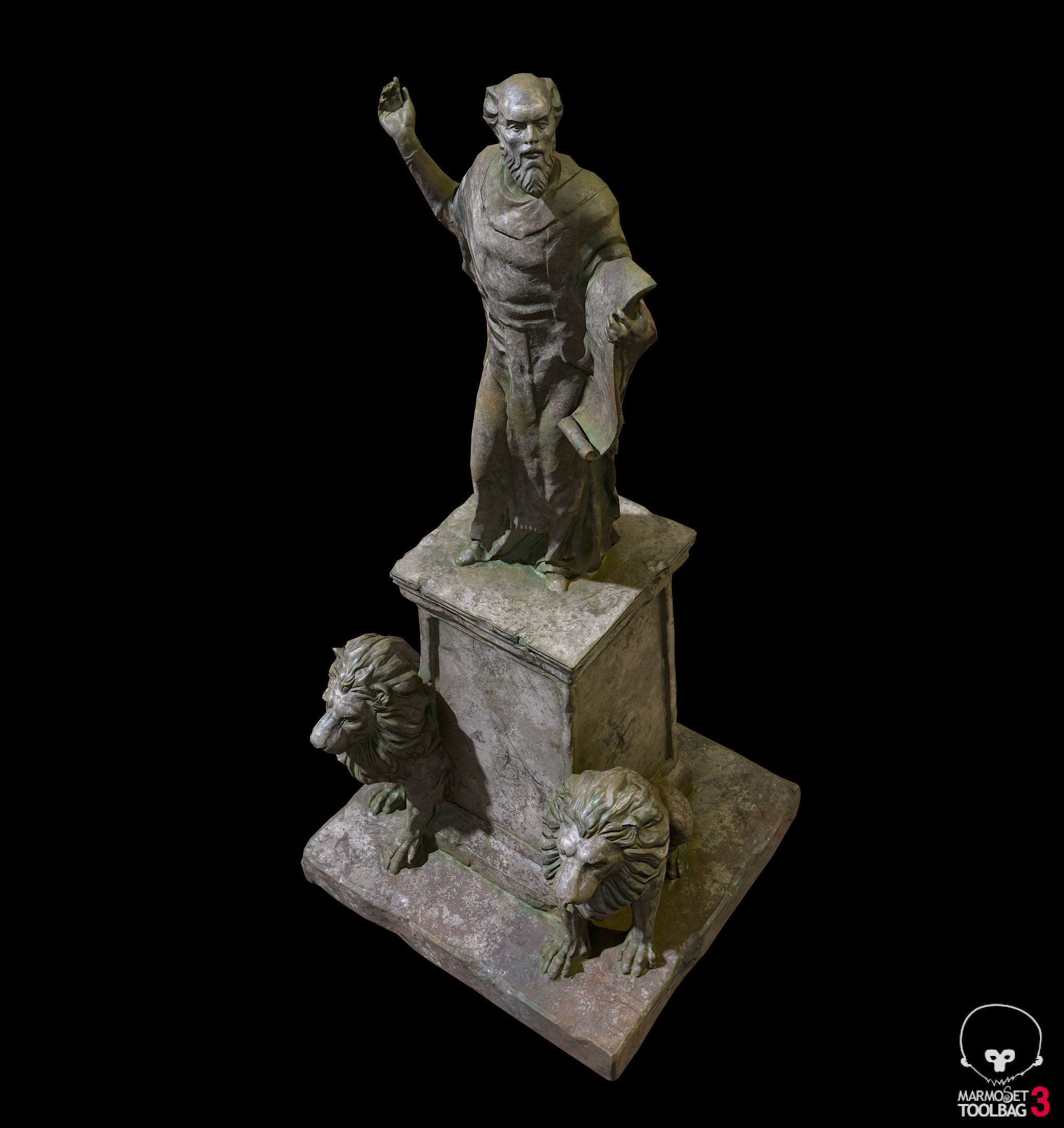 Old Sage statue with two lions Low-poly 3D model_24