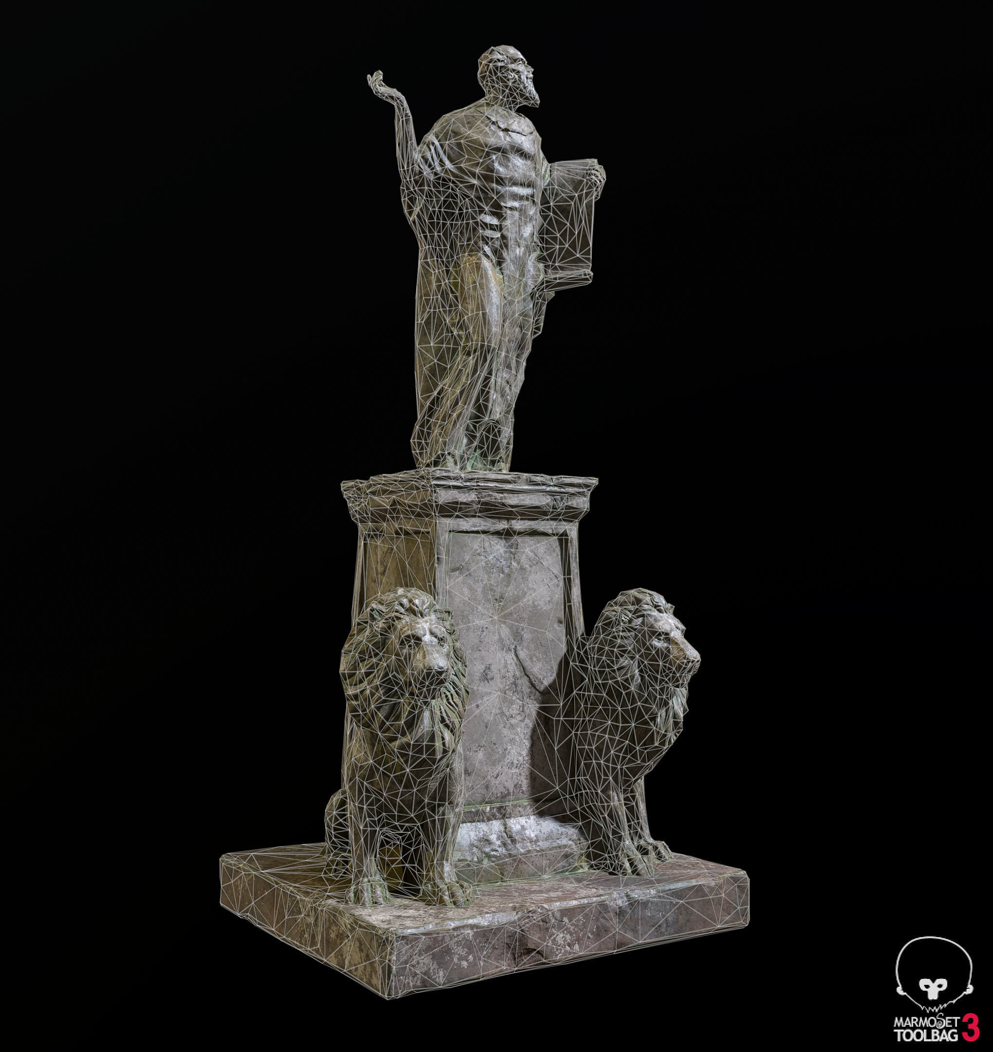 Old Sage statue with two lions Low-poly 3D model_4