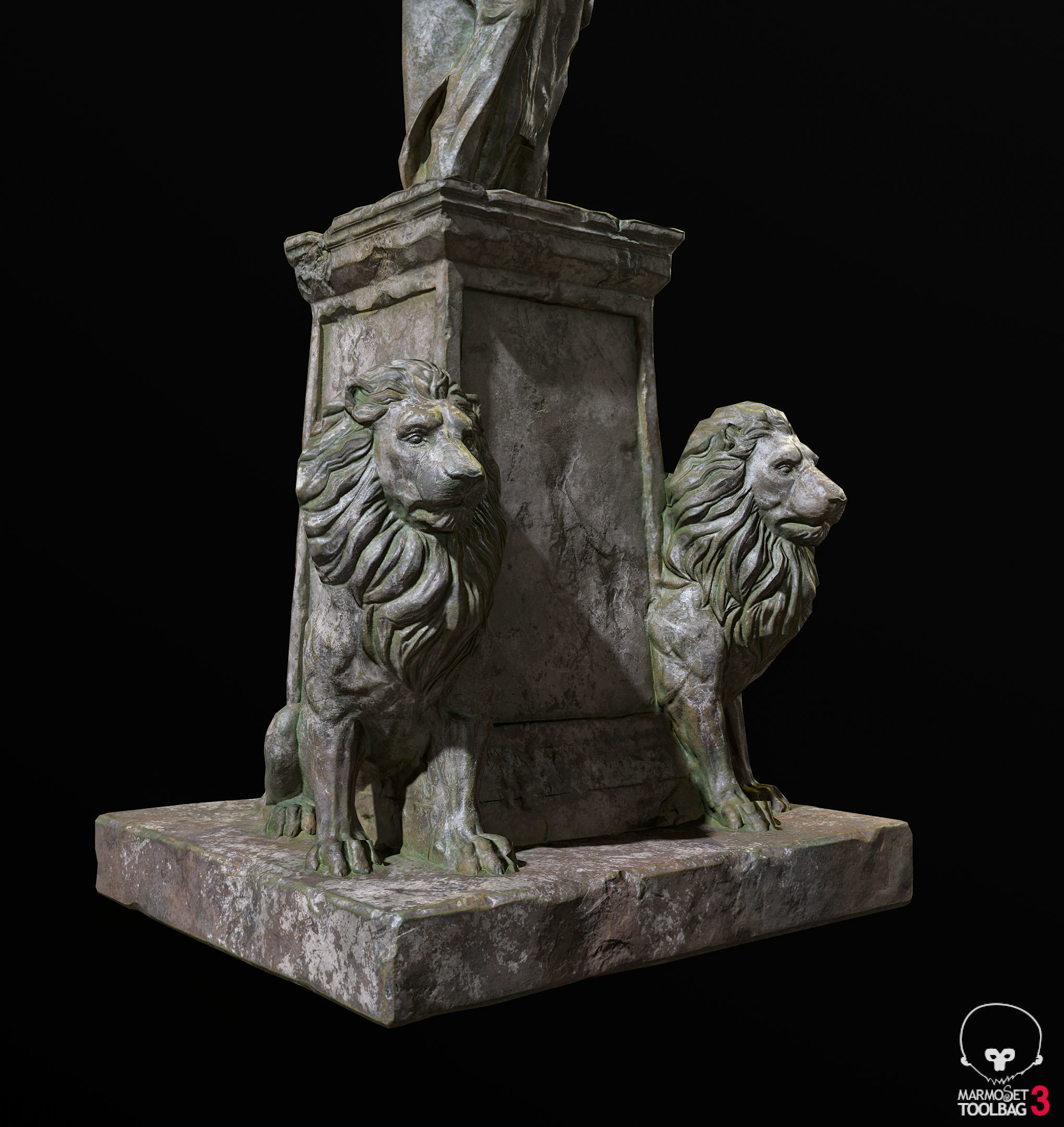 Old Sage statue with two lions Low-poly 3D model_1