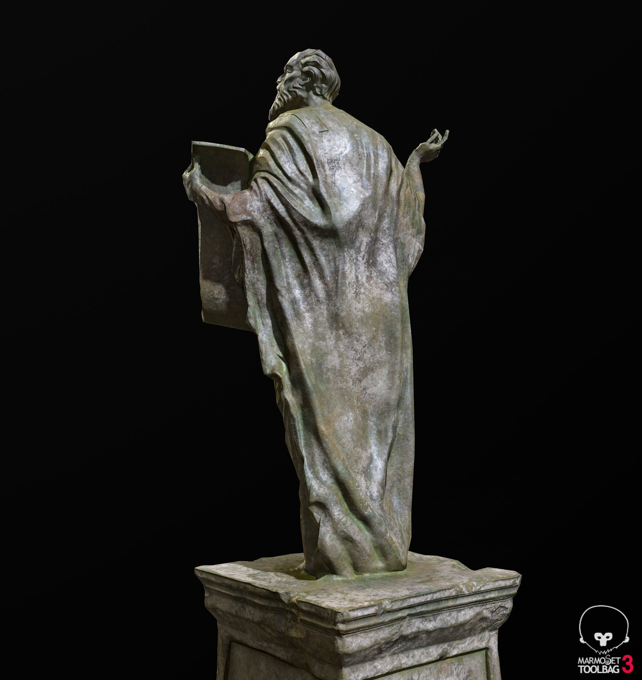 Old Sage statue with two lions Low-poly 3D model_30